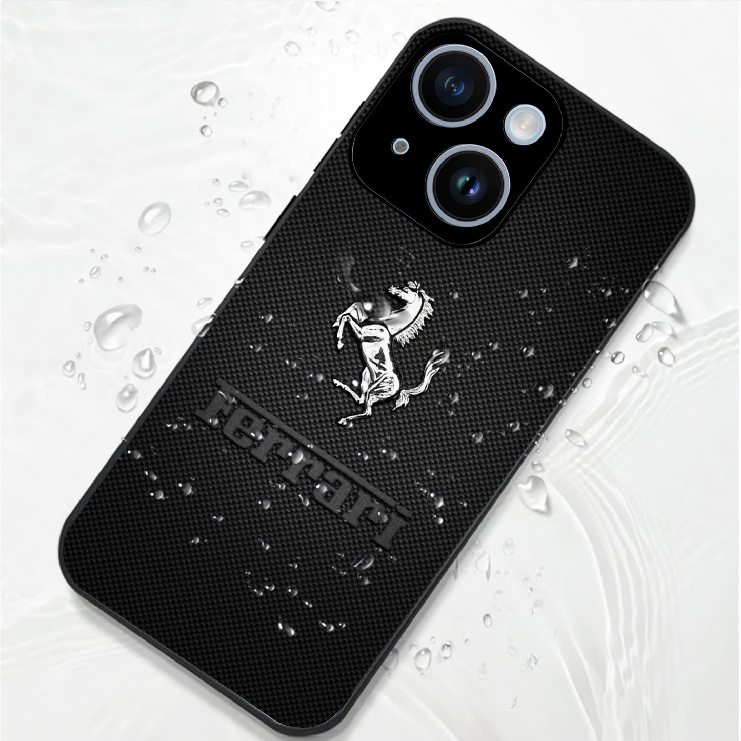 iPhone 14 Premium Acrylic Shockproof Glass Back Case ( Ferrari Carbon Fiber )