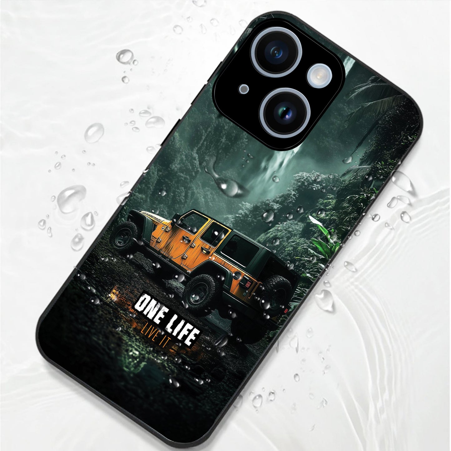 iPhone 14 Premium Acrylic Shockproof Glass Back Case ( Jeep Case )