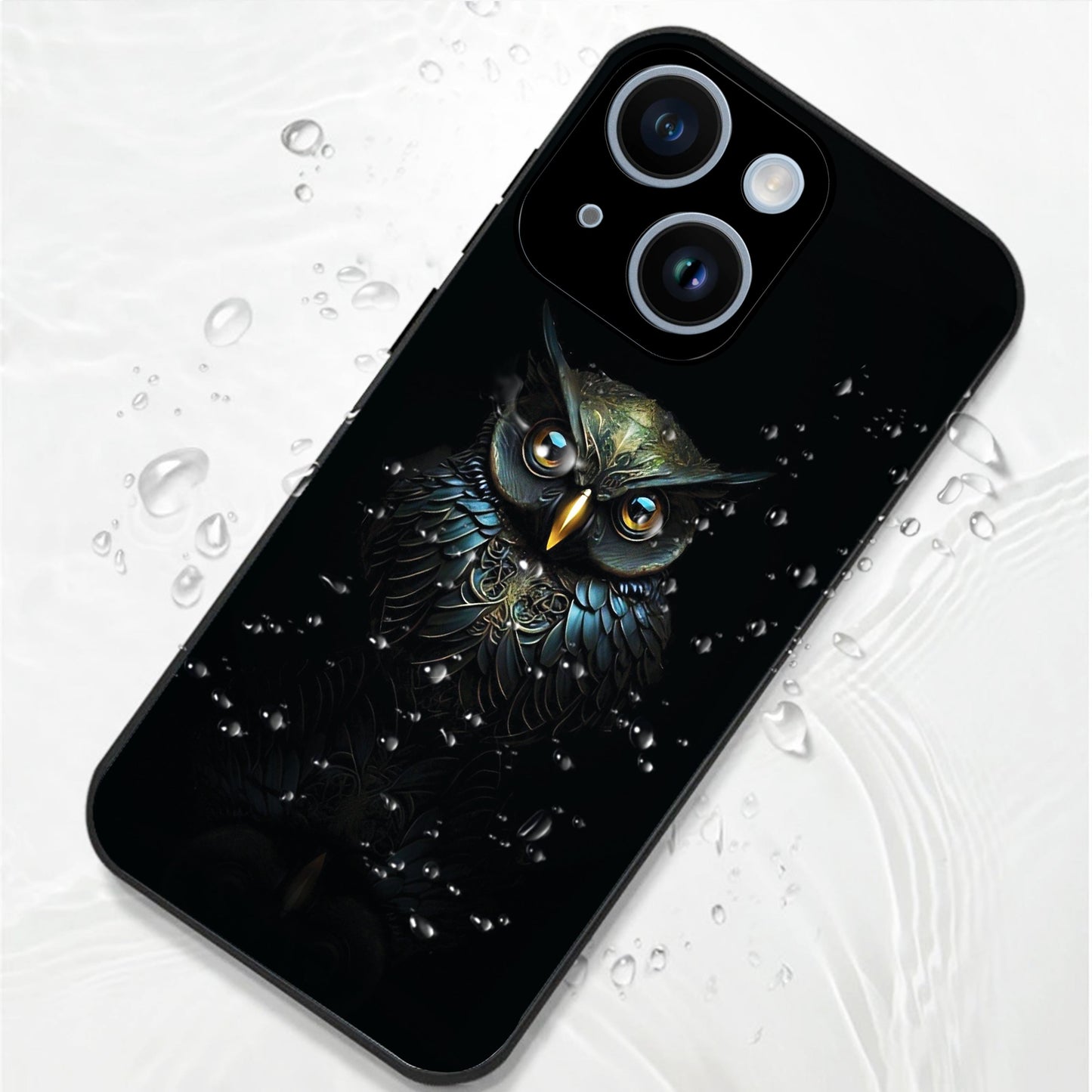 iPhone 14 Premium Acrylic Shockproof Glass Back Case ( Midnight Owl )