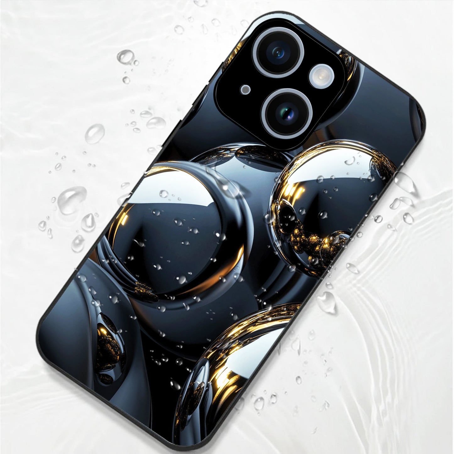 iPhone 15 Premium Acrylic Shockproof Glass Back Case (Mirror Spheres)