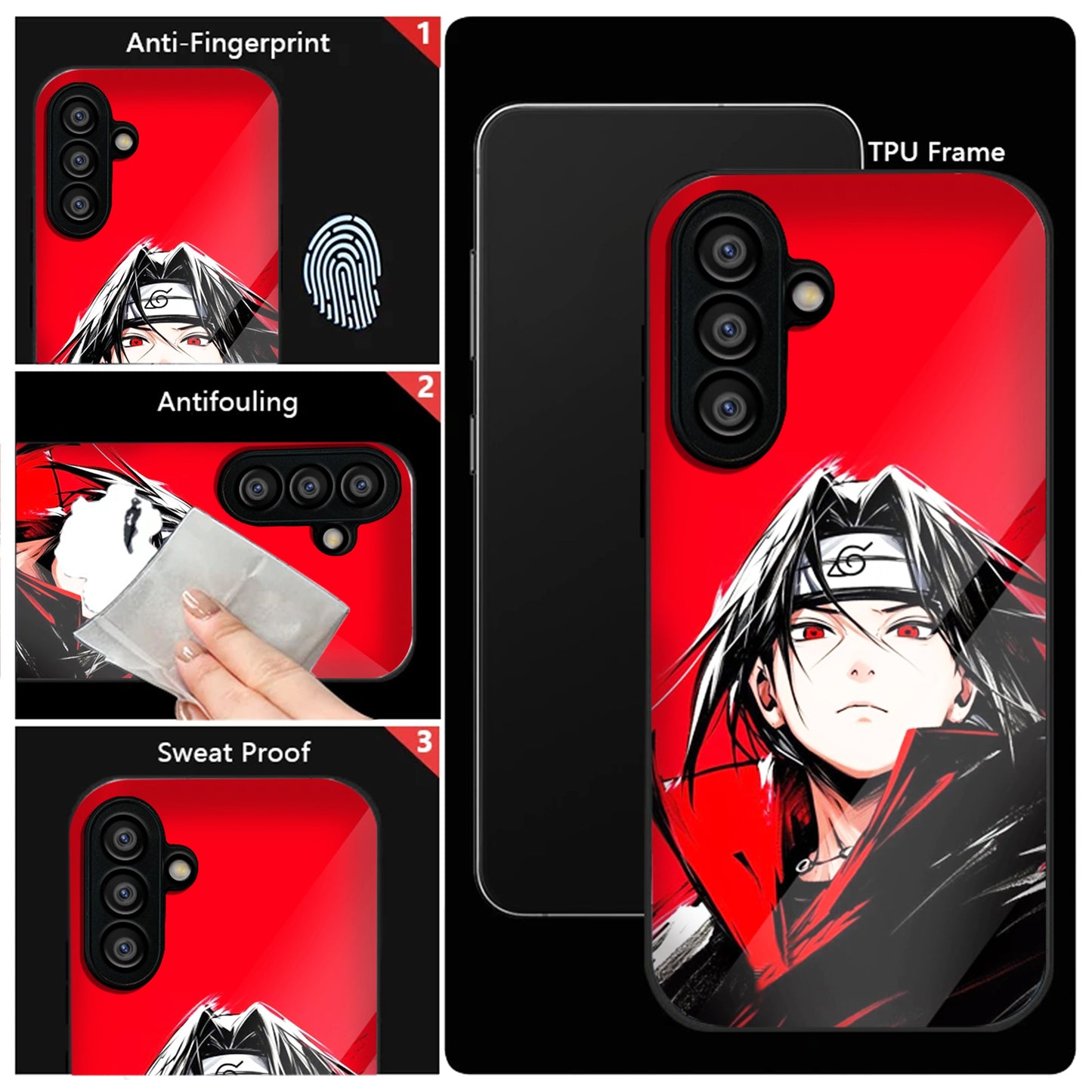 Samsung Galaxy A56 Premium Acrylic Shockproof Glass Back Case (Stylish Uchiha)