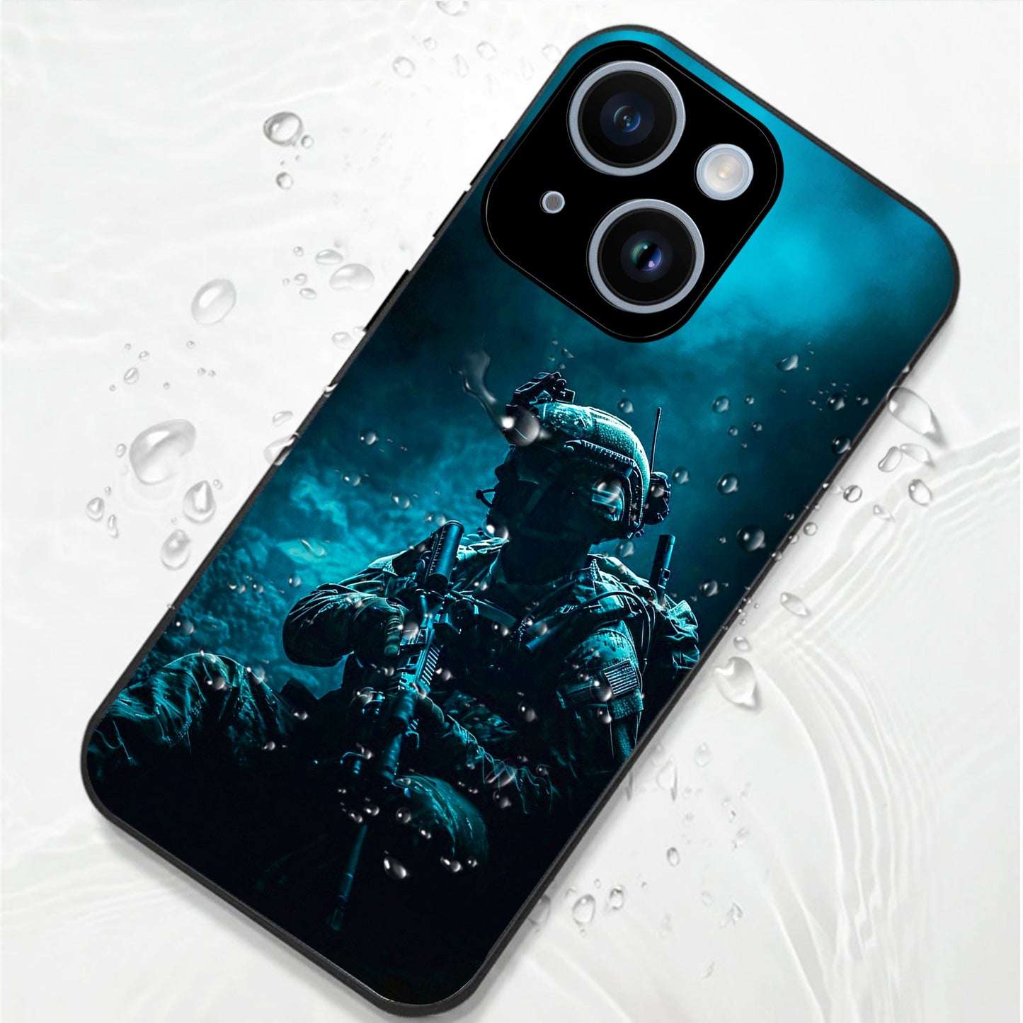 iPhone 15 Premium Acrylic Shockproof Glass Back Case (Soldier Case)