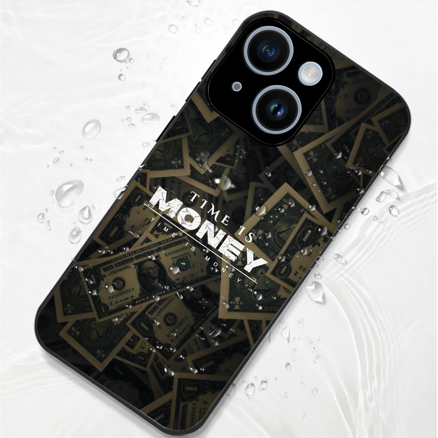 iPhone 14 Premium Acrylic Shockproof Glass Back Case (Time Is Money)
