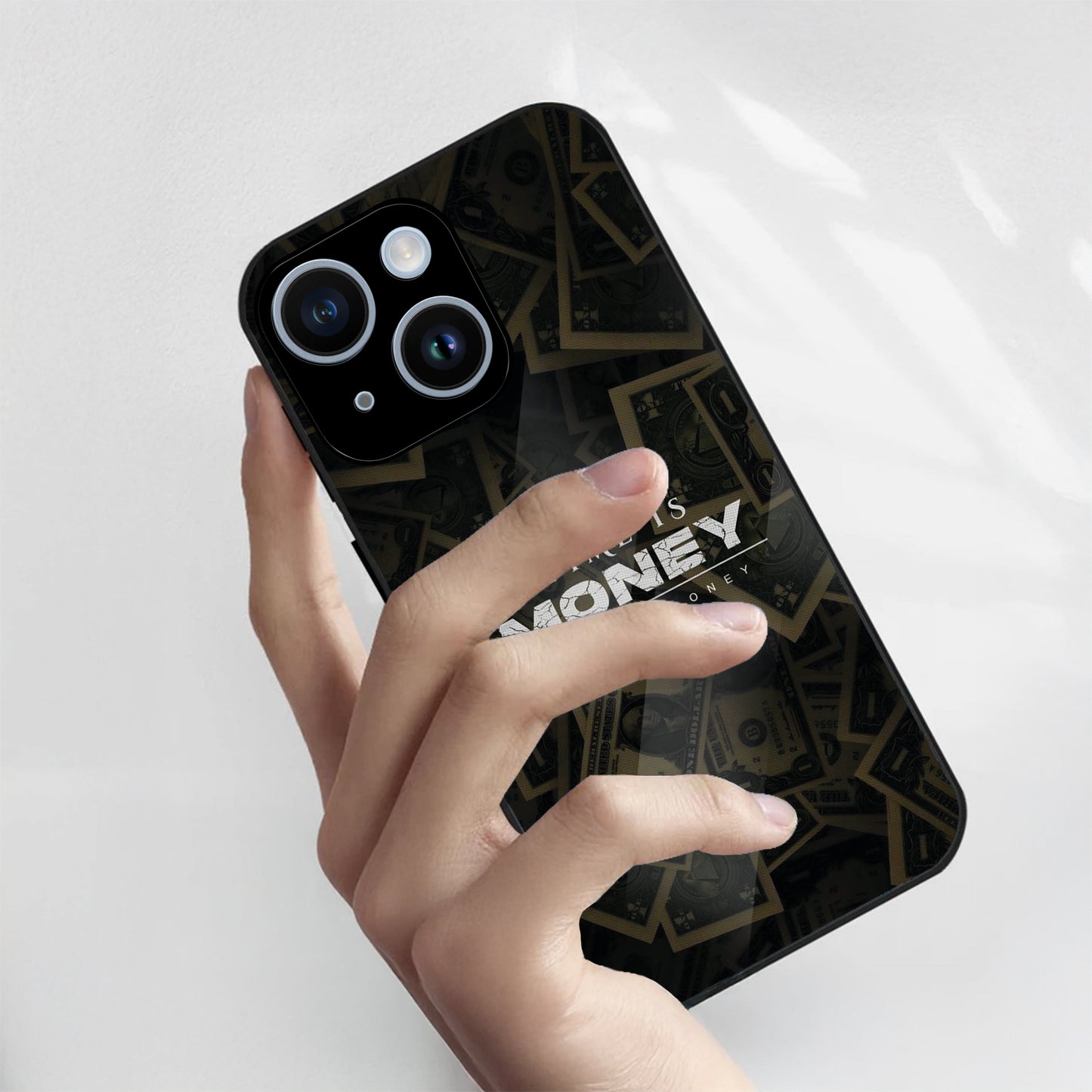 iPhone 14 Premium Acrylic Shockproof Glass Back Case (Time Is Money)