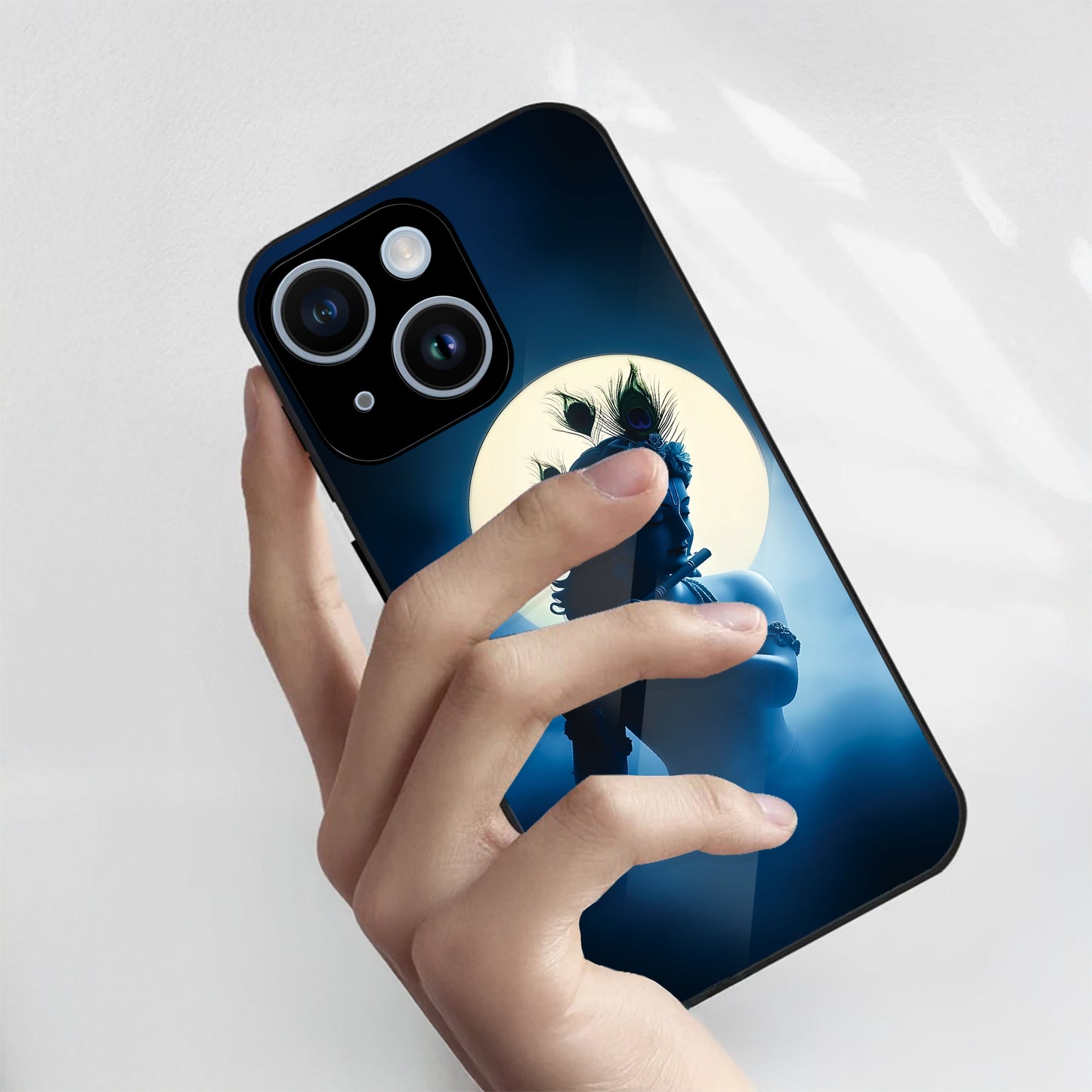iPhone 14 Premium Acrylic Shockproof Glass Back Case ( Midnight Krishna )