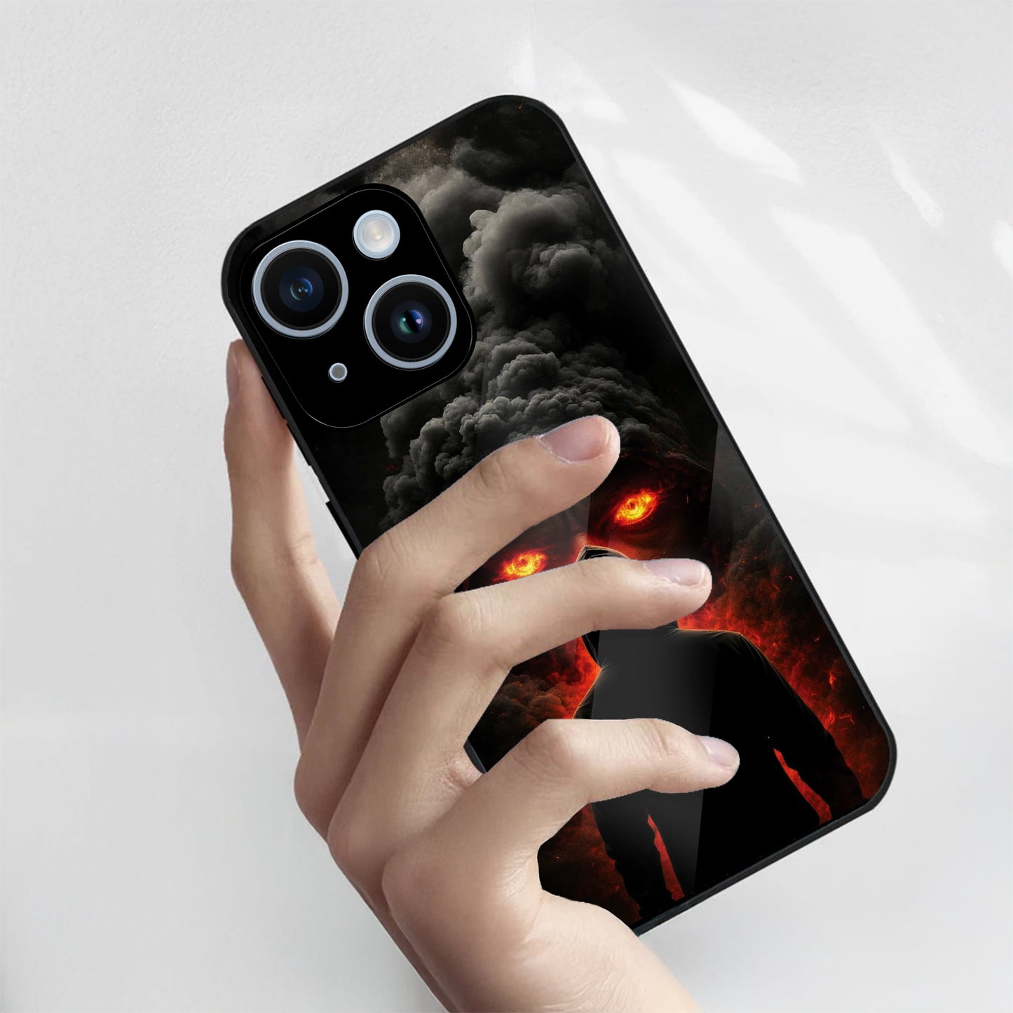 iPhone 14 Premium Acrylic Shockproof Glass Back Case (Dark Flame)