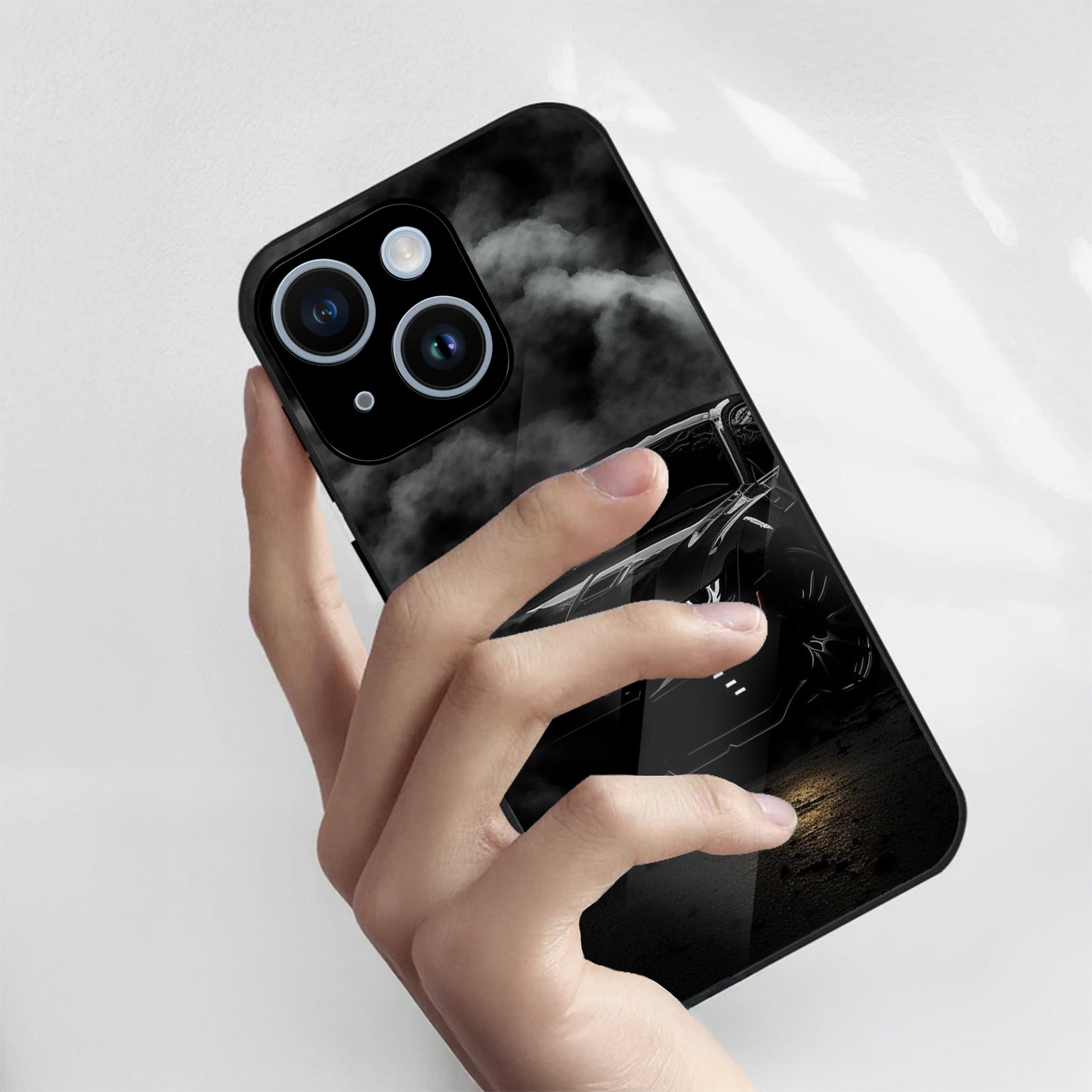 iPhone 15 Premium Acrylic Shockproof Glass Back Case (Black-BMW)