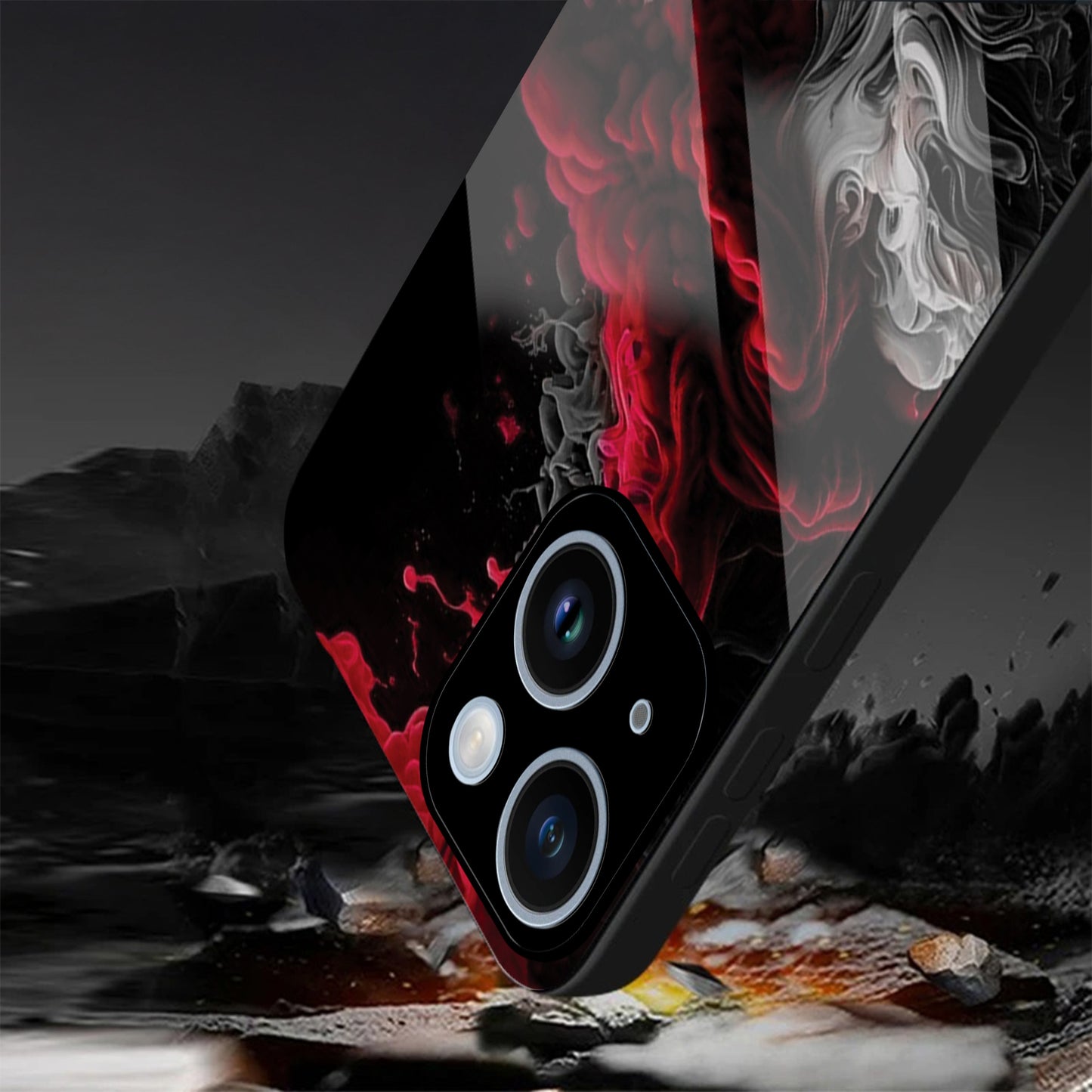 iPhone 14 Premium Acrylic Shockproof Glass Back Case ( Infernal Drift)