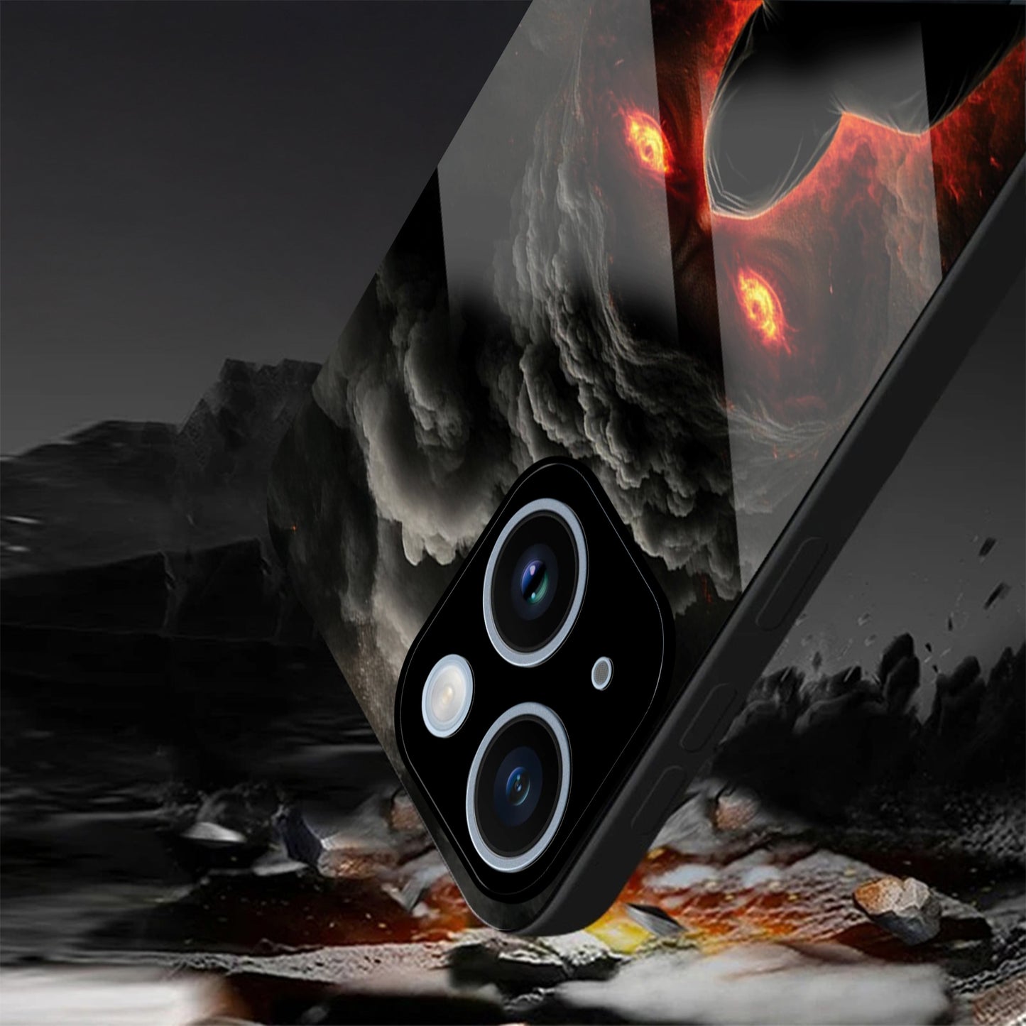 iPhone 14 Premium Acrylic Shockproof Glass Back Case (Dark Flame)