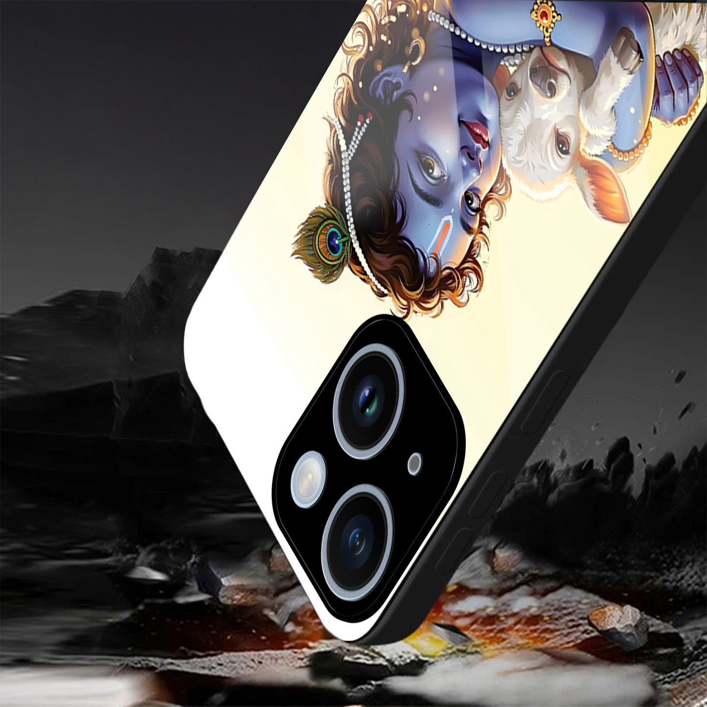 iPhone 14 Premium Acrylic Shockproof Glass Back Case (Cute Krishna)