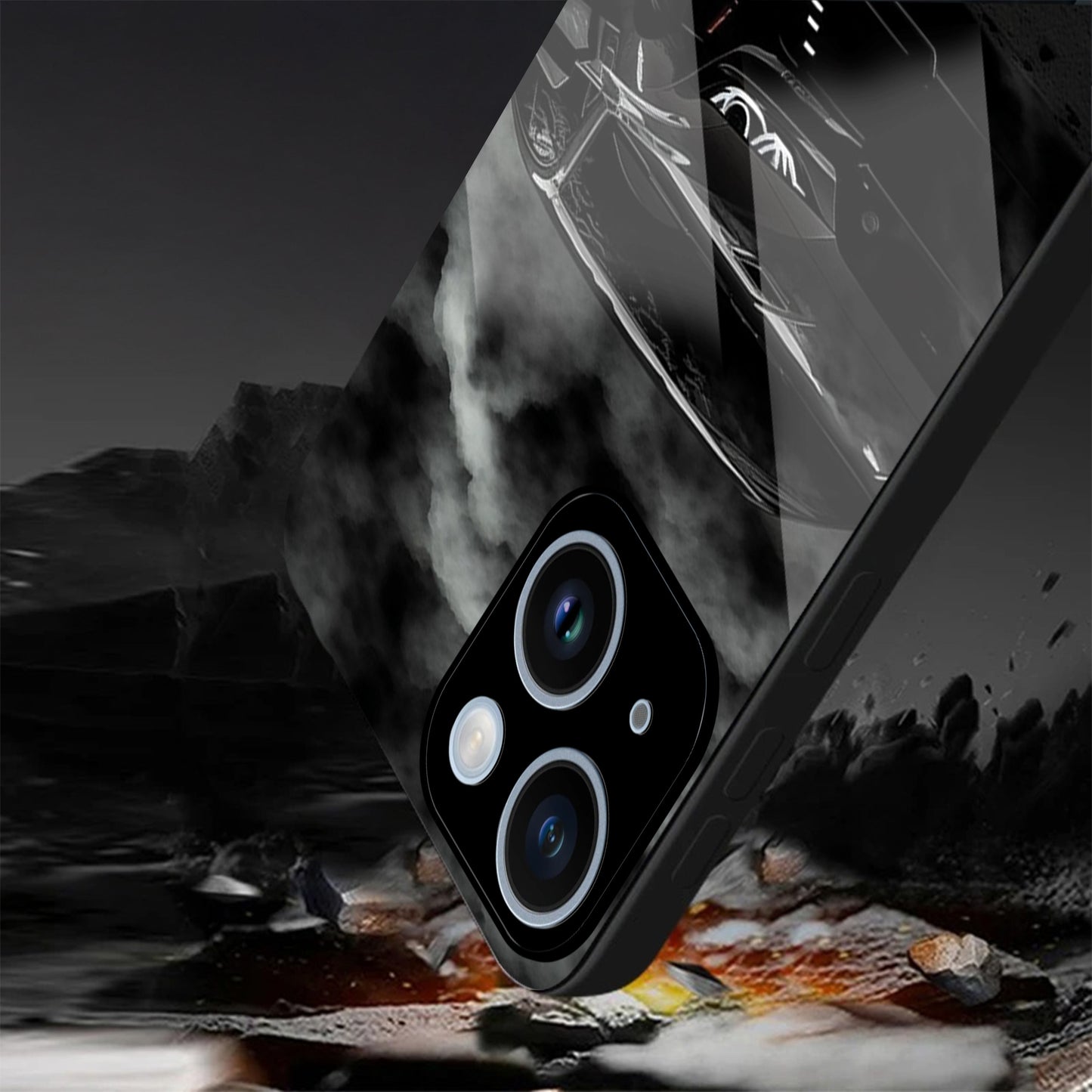 iPhone 15 Premium Acrylic Shockproof Glass Back Case (Black-BMW)