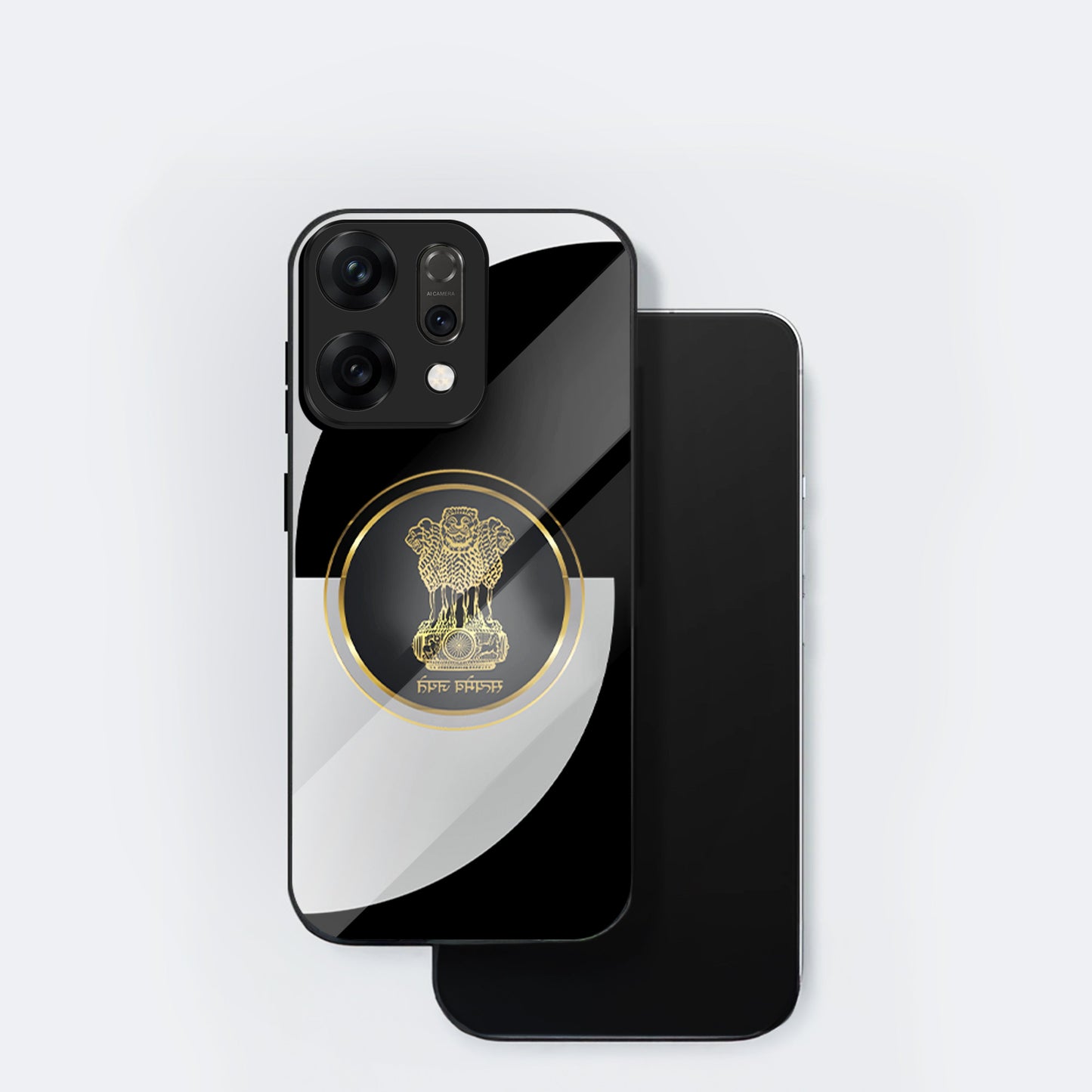Oppo Reno 14 5G Premium Acrylic Shockproof Glass Back Case ( Satyamev Noir )