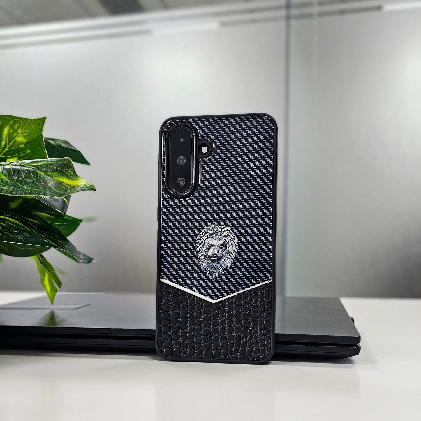 Samsung Galaxy A56 5G Luxury Lion Pattern Leather And Liquid Silicone Case