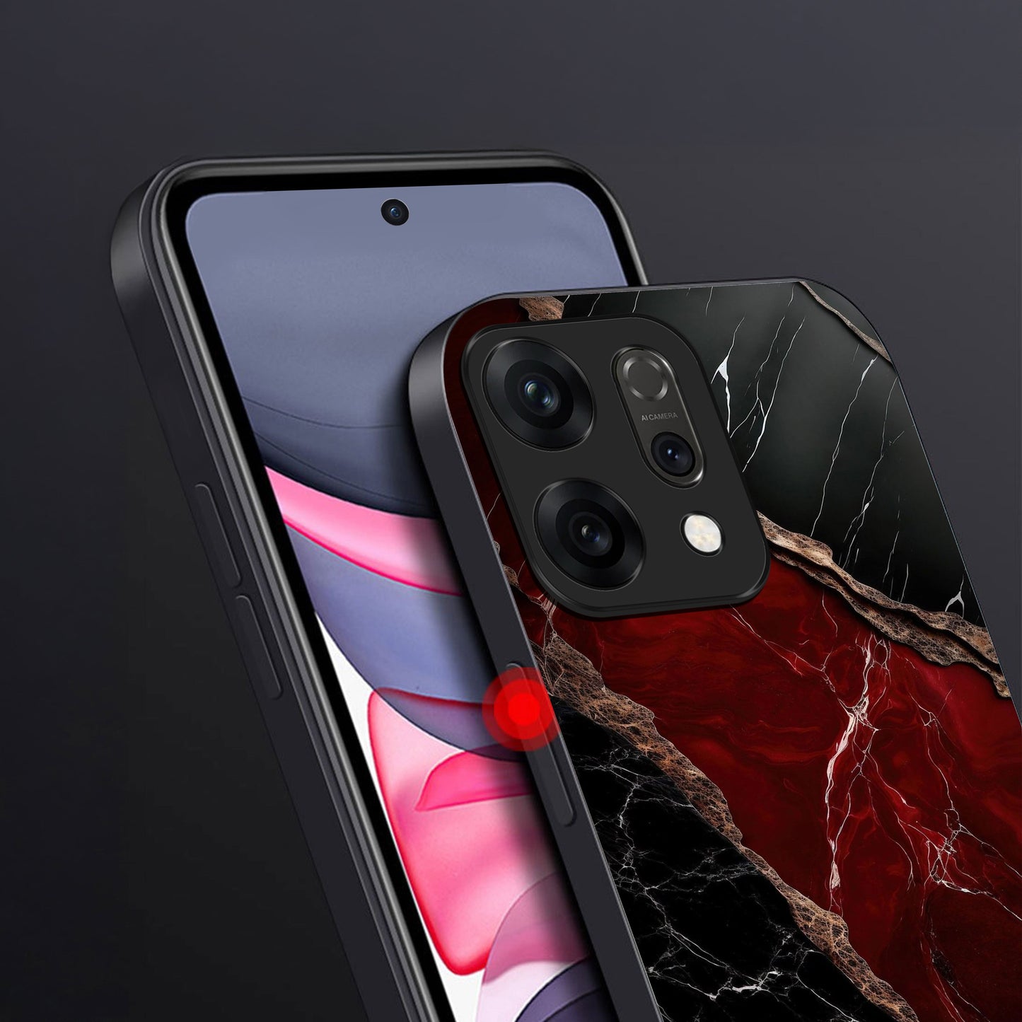 Oppo Reno 14 5G Premium Acrylic Shockproof Glass Back Case (Black Ruby Vein)