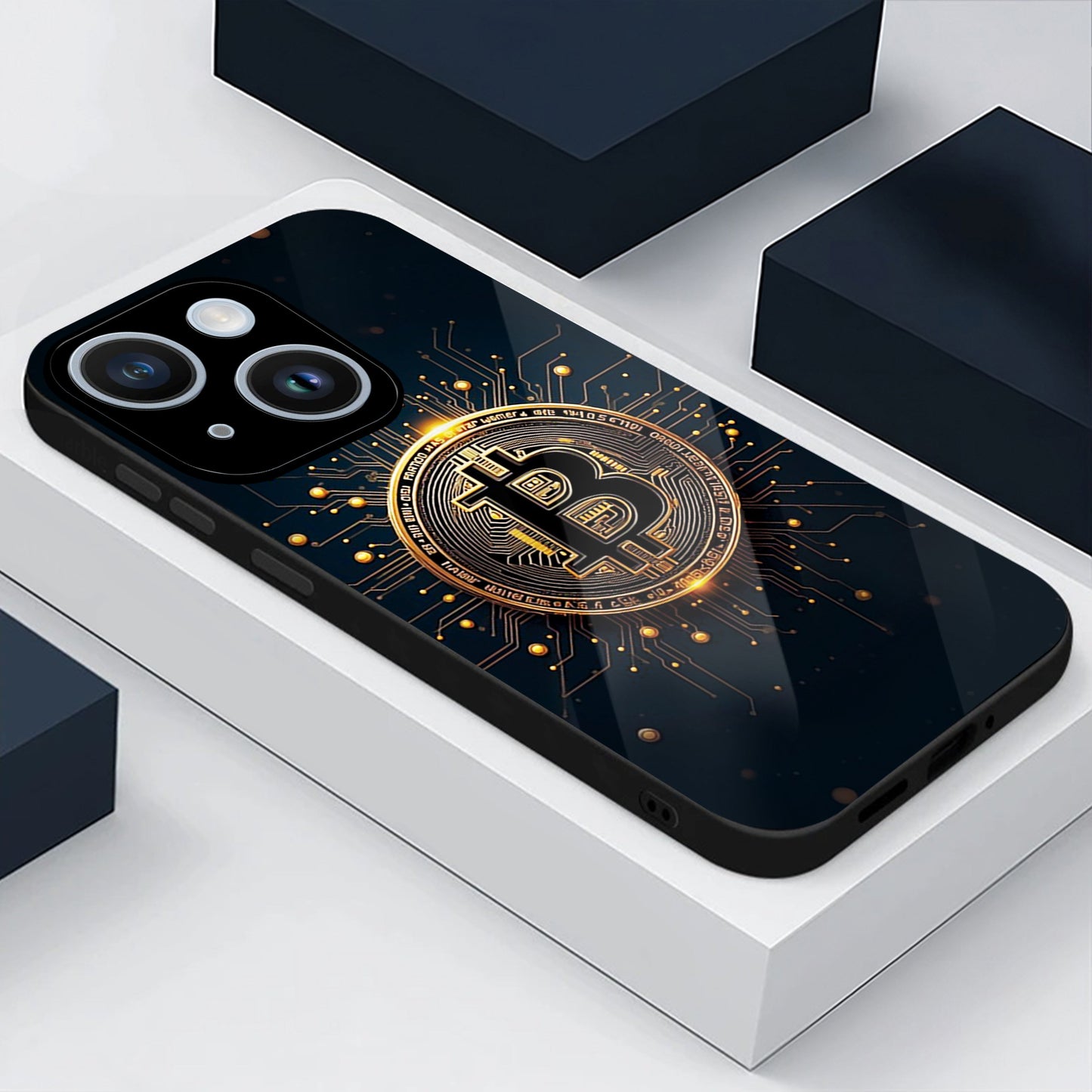 iPhone 15 Premium Acrylic Shockproof Glass Back Case (Bitcoin Armor)