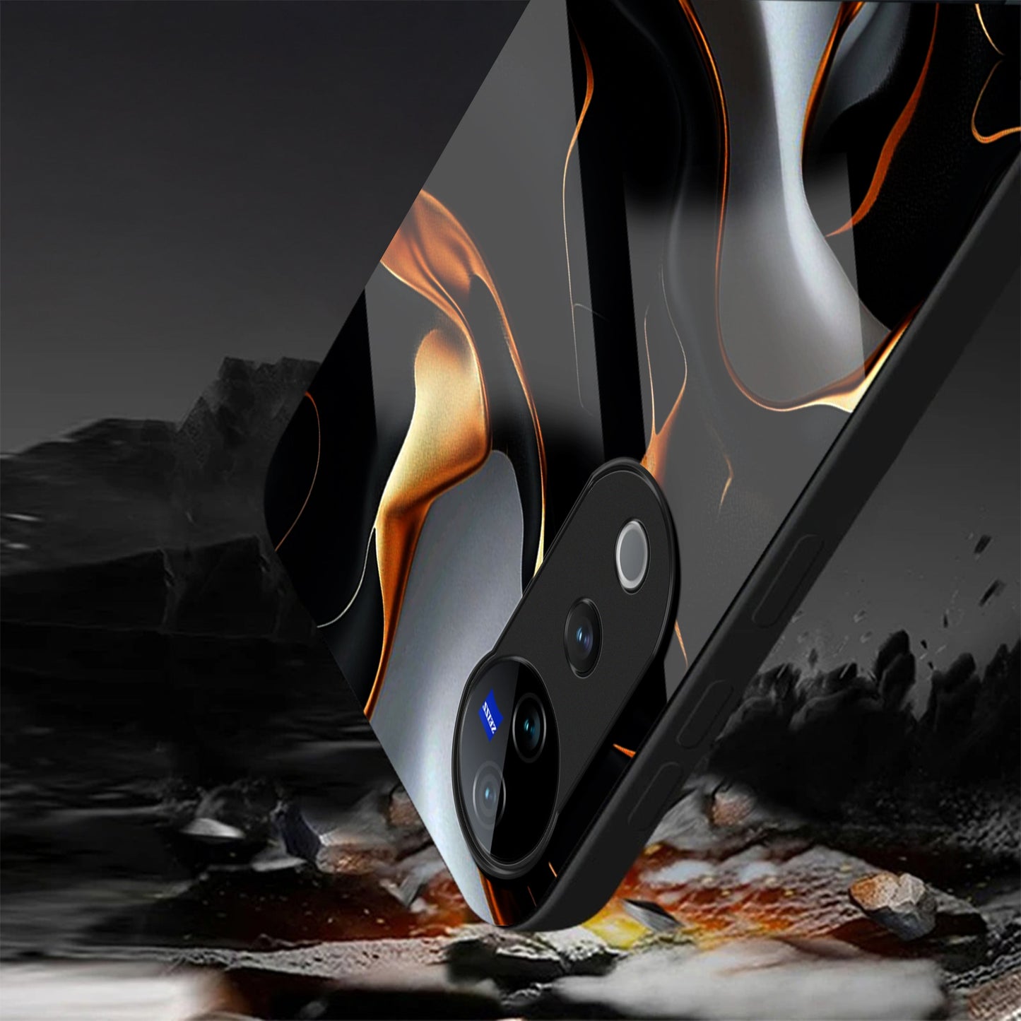 Vivo V40 Pro 5G Premium Acrylic Shockproof Glass Back Case (Lava Veins)