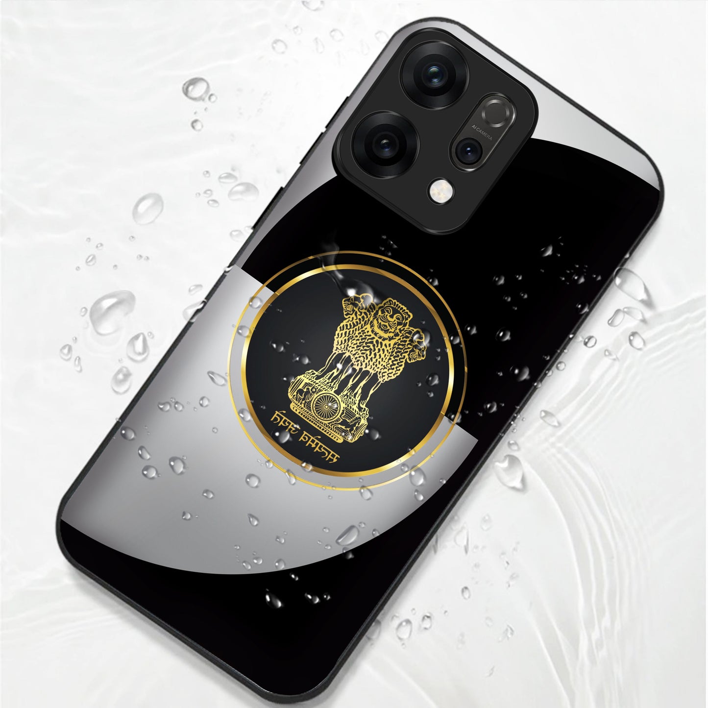 Oppo Reno 14 5G Premium Acrylic Shockproof Glass Back Case ( Satyamev Noir )
