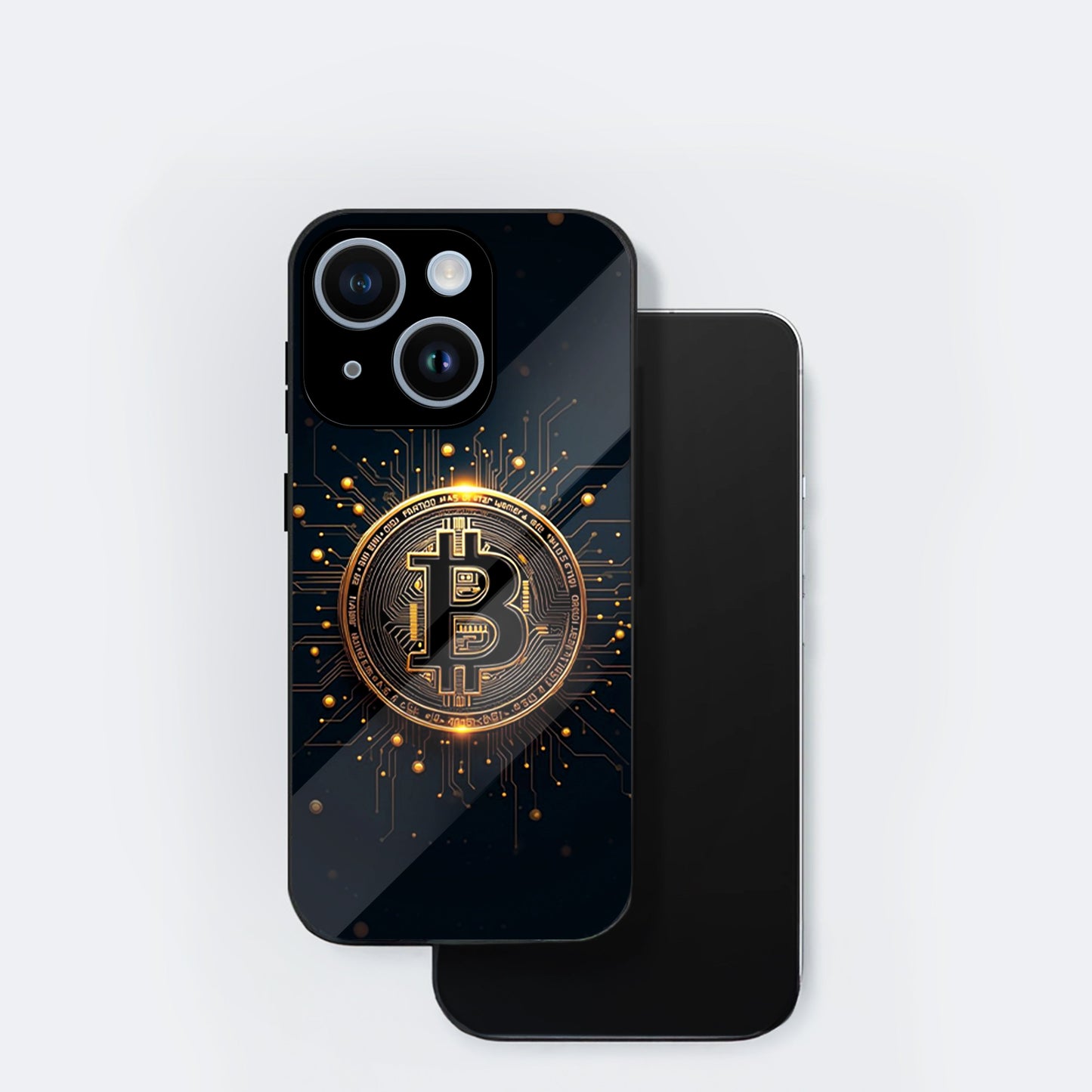 iPhone 15 Premium Acrylic Shockproof Glass Back Case (Bitcoin Armor)