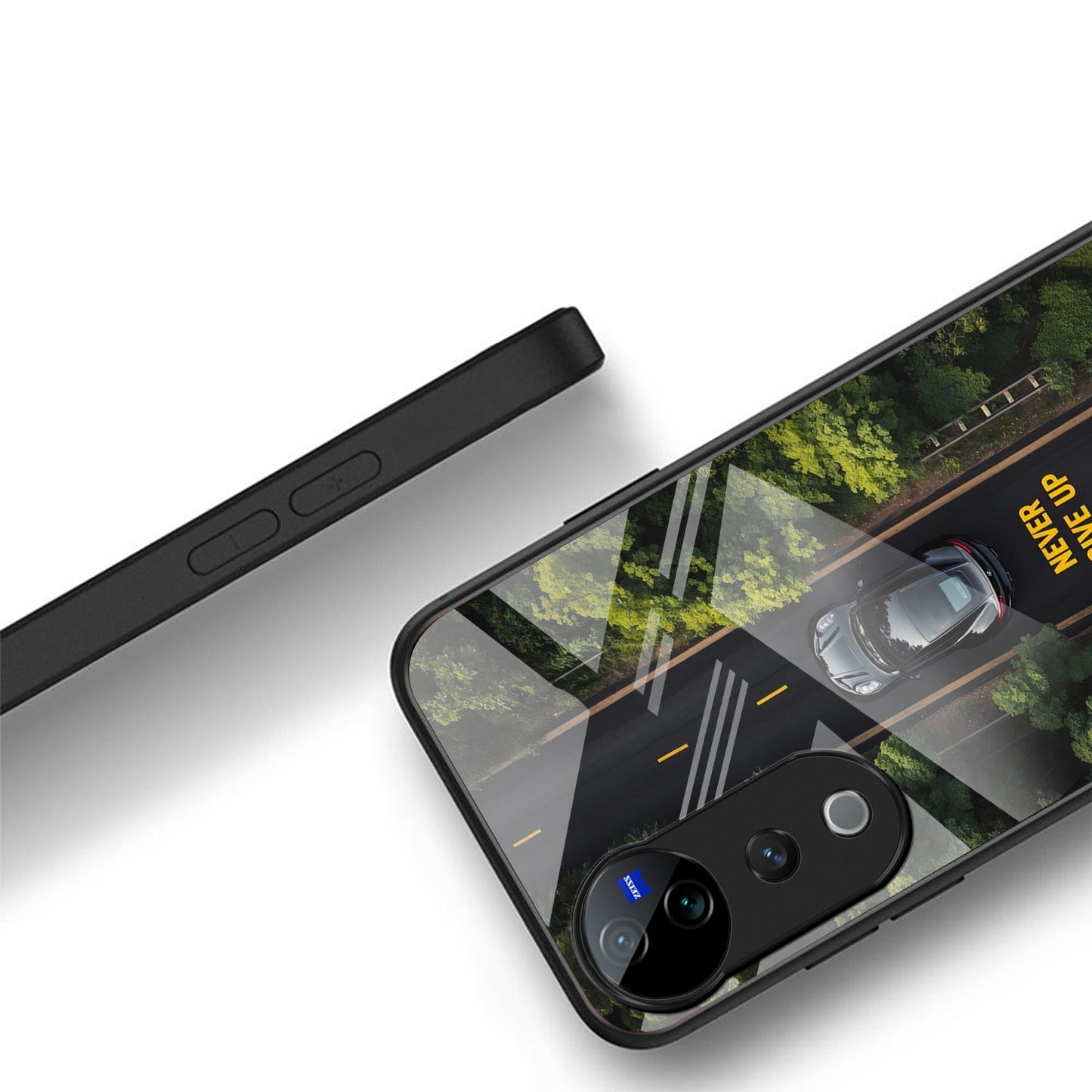 Vivo V40 Pro 5G Premium Acrylic Shockproof Glass Back Case ( Road Never Give up )