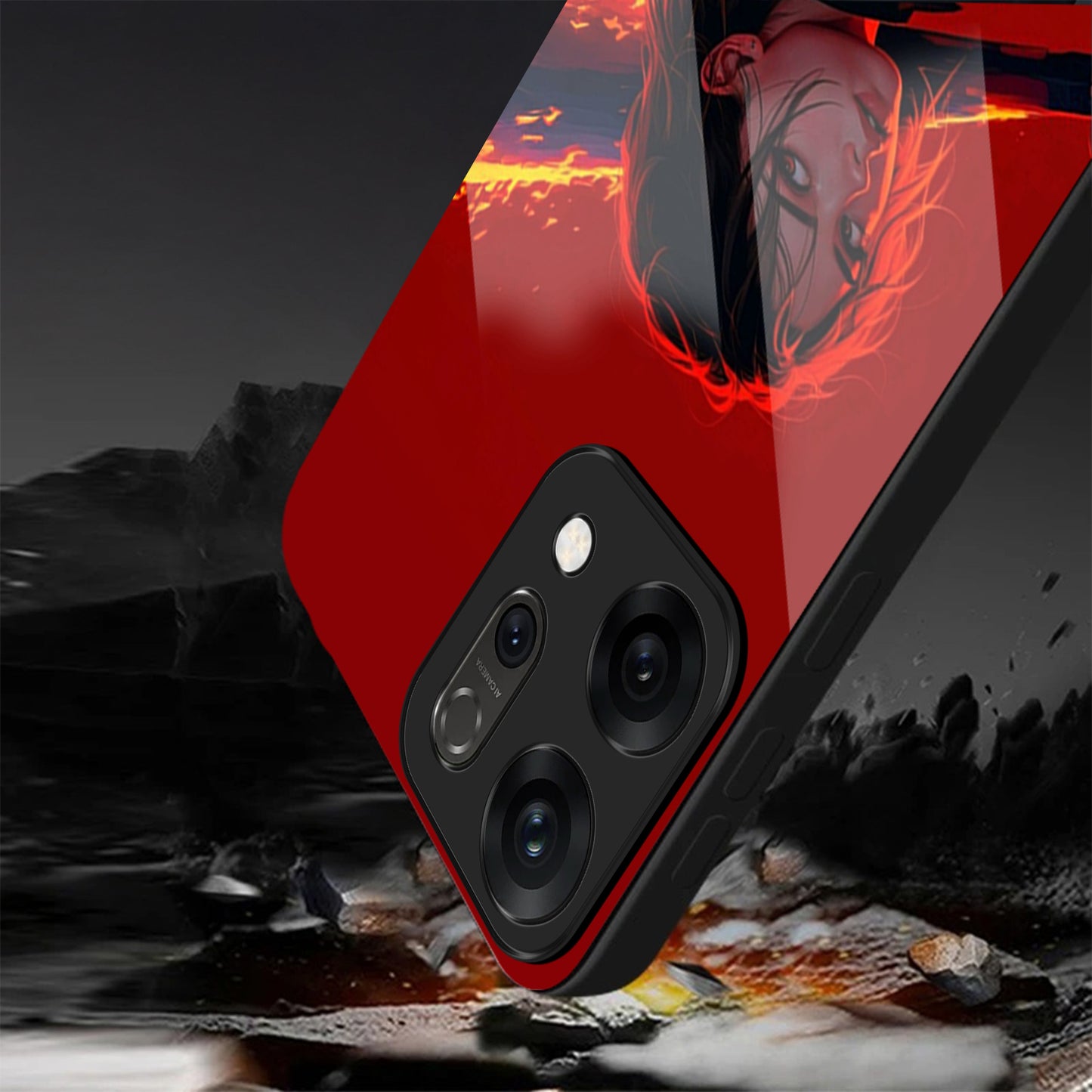 Oppo Reno 14 5G Premium Acrylic Shockproof Glass Back Case (Flame Case)