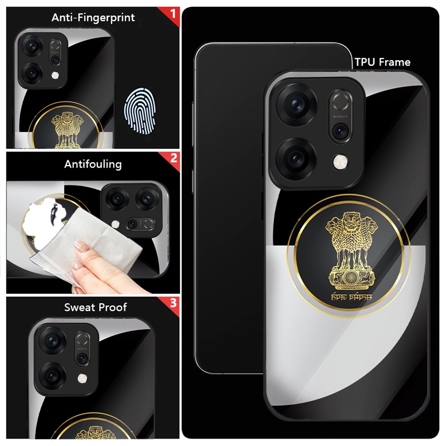Oppo Reno 14 5G Premium Acrylic Shockproof Glass Back Case ( Satyamev Noir )
