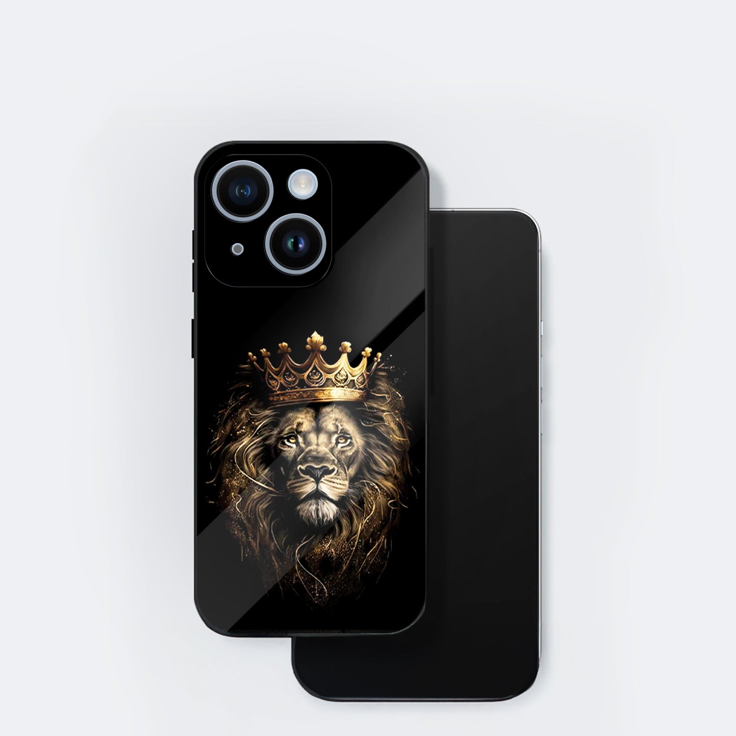 iPhone 15 Premium Acrylic Shockproof Glass Back Case (Crowned Lion)