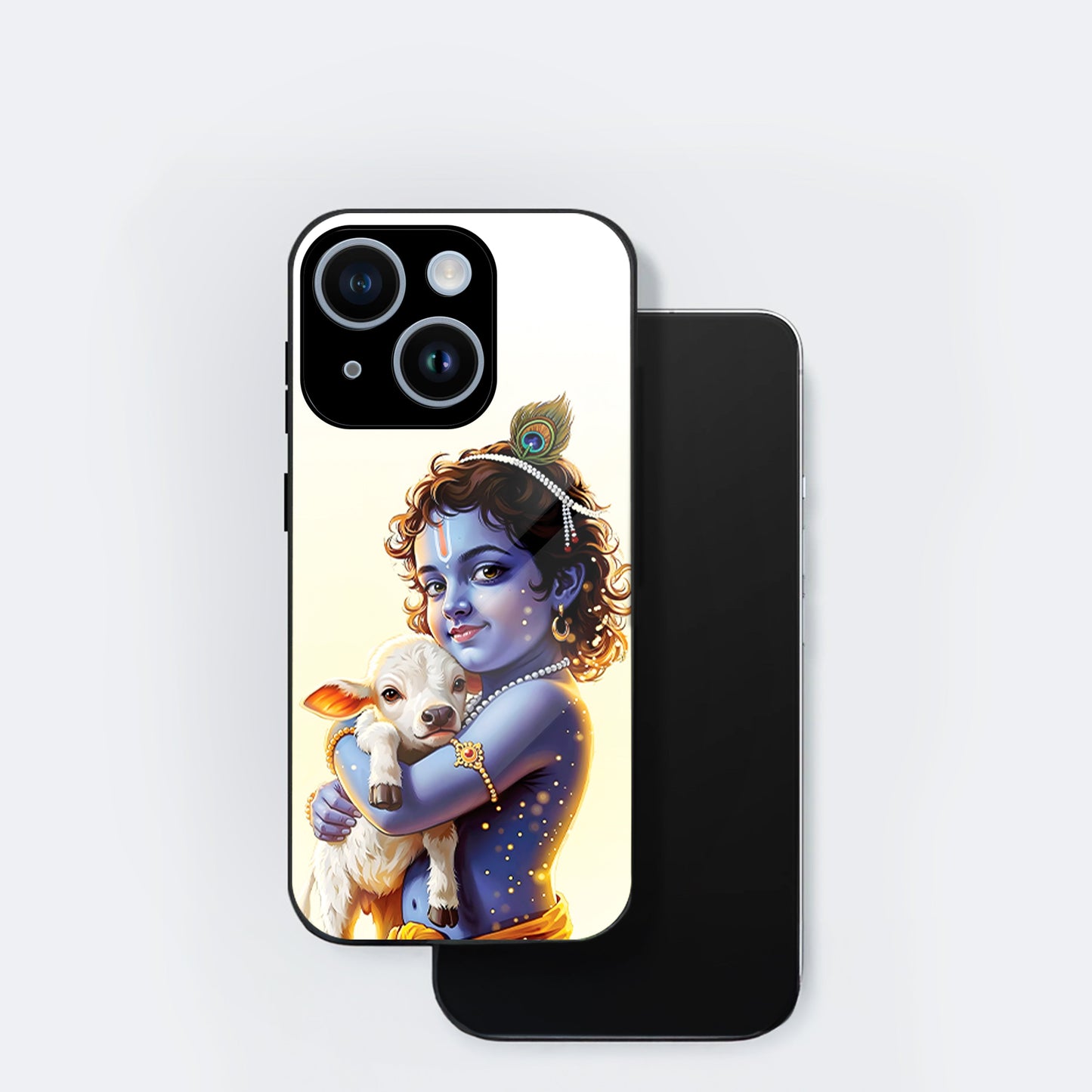 iPhone 14 Premium Acrylic Shockproof Glass Back Case (Cute Krishna)