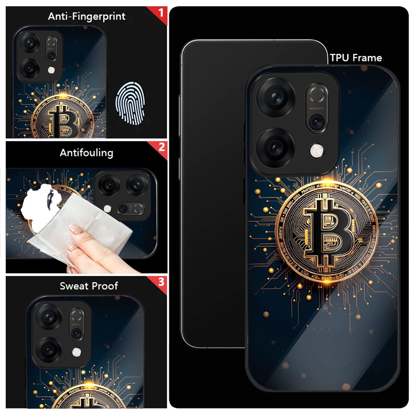 Oppo Reno 14 5G Premium Acrylic Shockproof Glass Back Case (Bitcoin Armor)