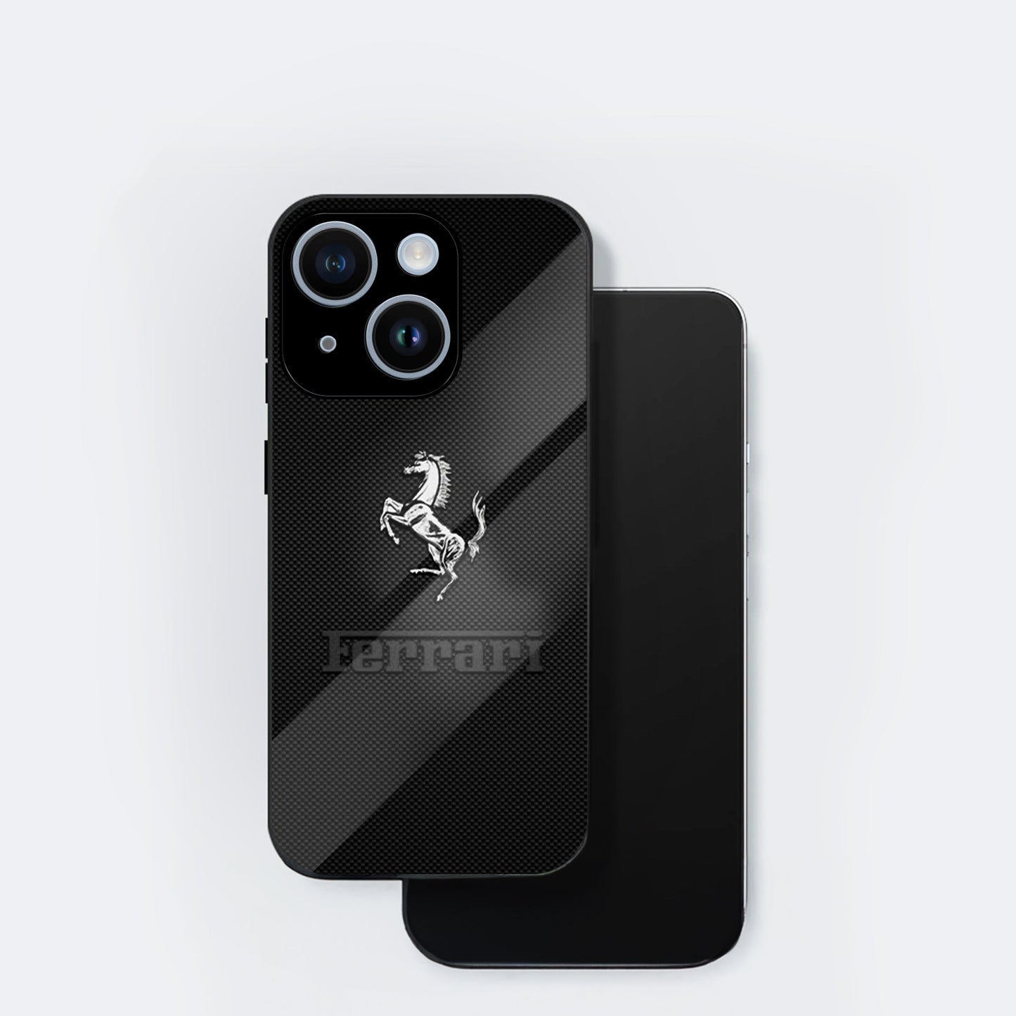 iPhone 14 Premium Acrylic Shockproof Glass Back Case ( Ferrari Carbon Fiber )