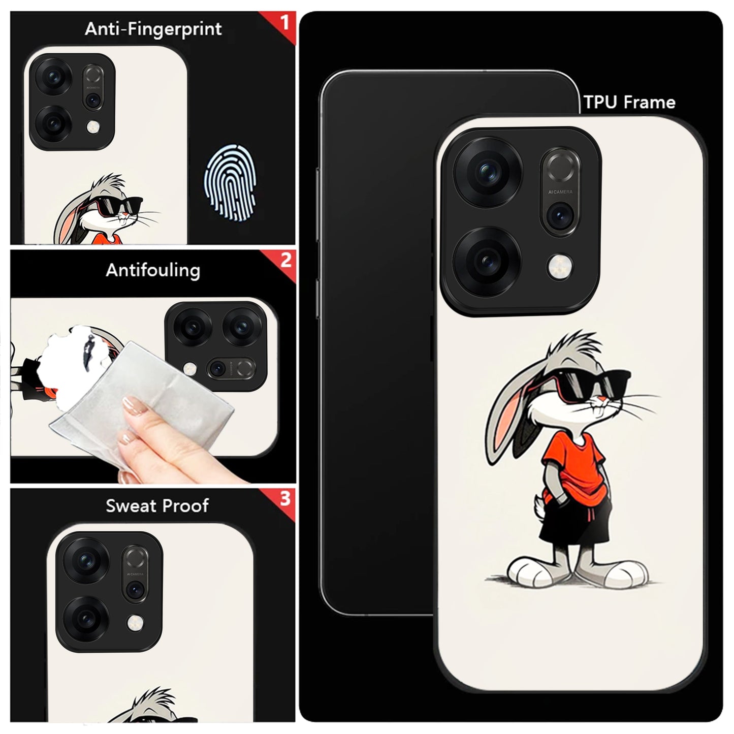 Oppo Reno 14 5G Premium Acrylic Shockproof Glass Back Case (Bunny Case)
