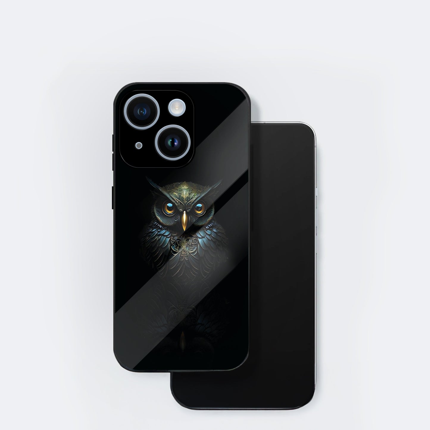 iPhone 14 Premium Acrylic Shockproof Glass Back Case ( Midnight Owl )