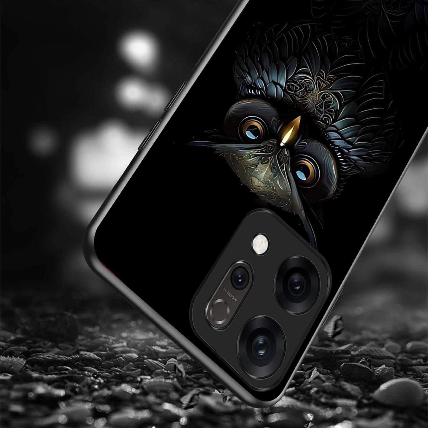 Oppo Reno 14 5G Premium Acrylic Shockproof Glass Back Case (Midnight Owl)