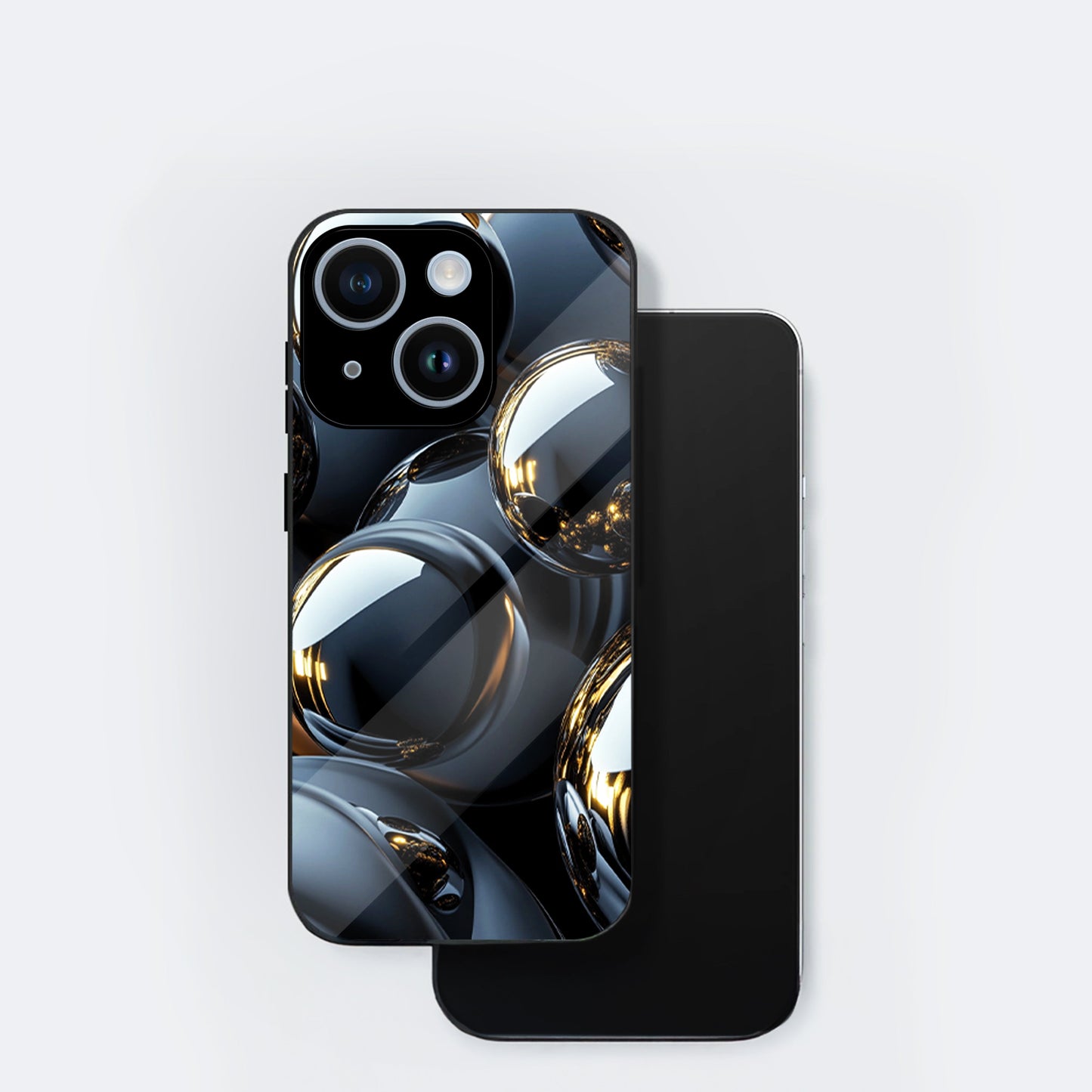 iPhone 15 Premium Acrylic Shockproof Glass Back Case (Mirror Spheres)