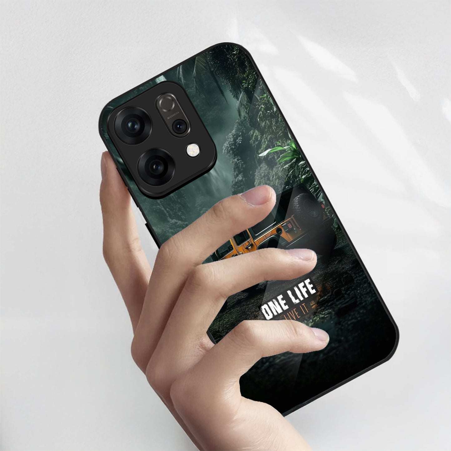 Oppo Reno 14 5G Premium Acrylic Shockproof Glass Back Case (Jeep Case)