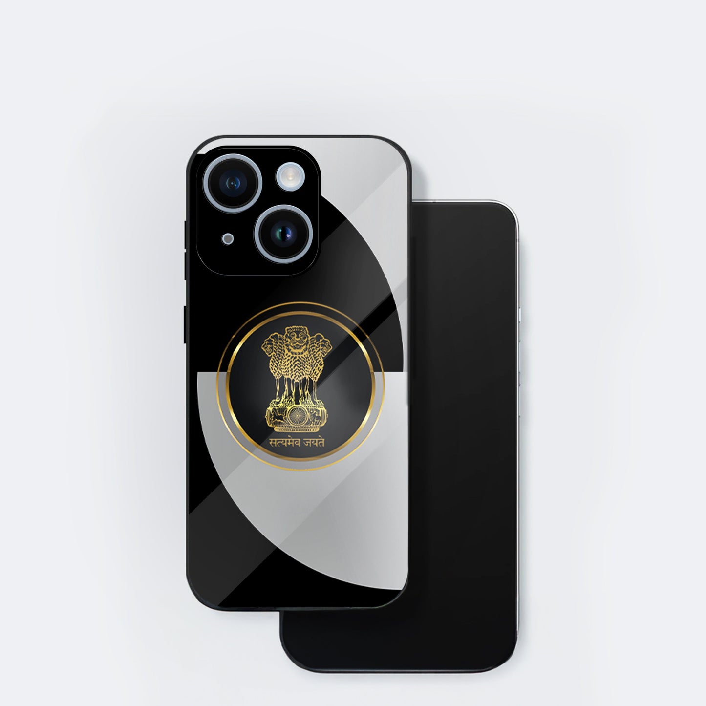 iPhone 15 Premium Acrylic Shockproof Glass Back Case (Satyamev Noir)