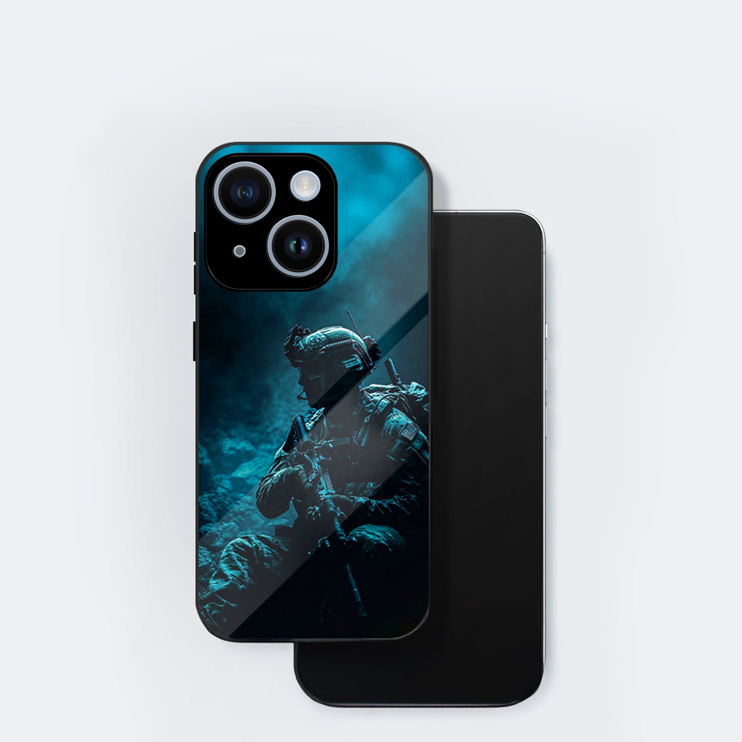 iPhone 15 Premium Acrylic Shockproof Glass Back Case (Soldier Case)
