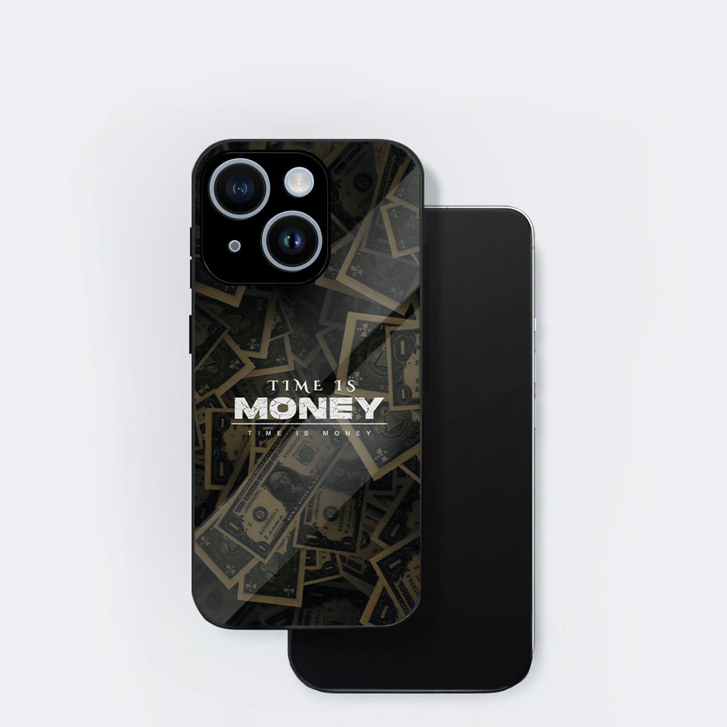 iPhone 14 Premium Acrylic Shockproof Glass Back Case (Time Is Money)