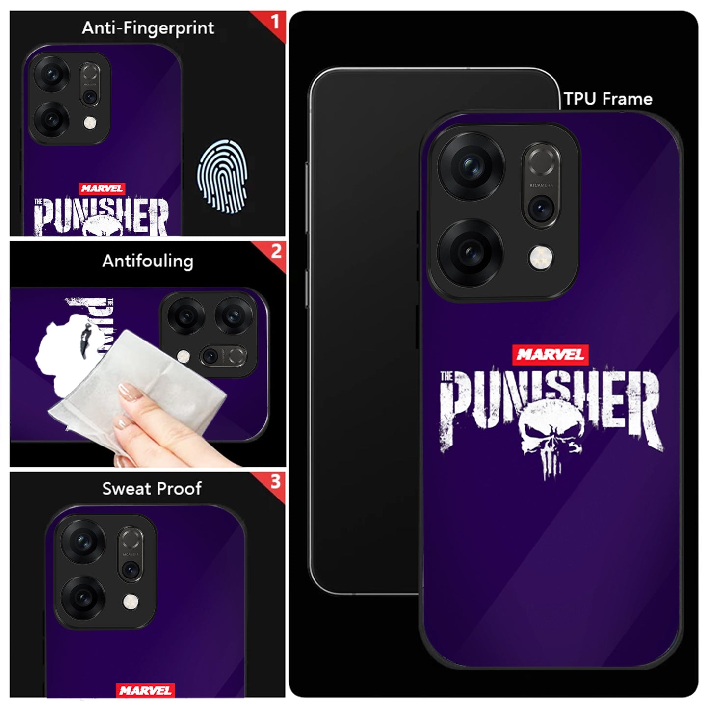 Oppo Reno 14 5G Premium Acrylic Shockproof Glass Back Case (Punisher Case)