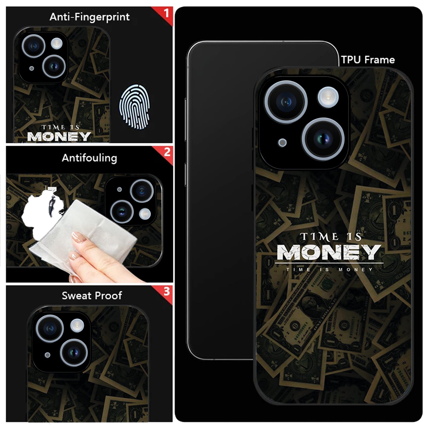iPhone 14 Premium Acrylic Shockproof Glass Back Case (Time Is Money)