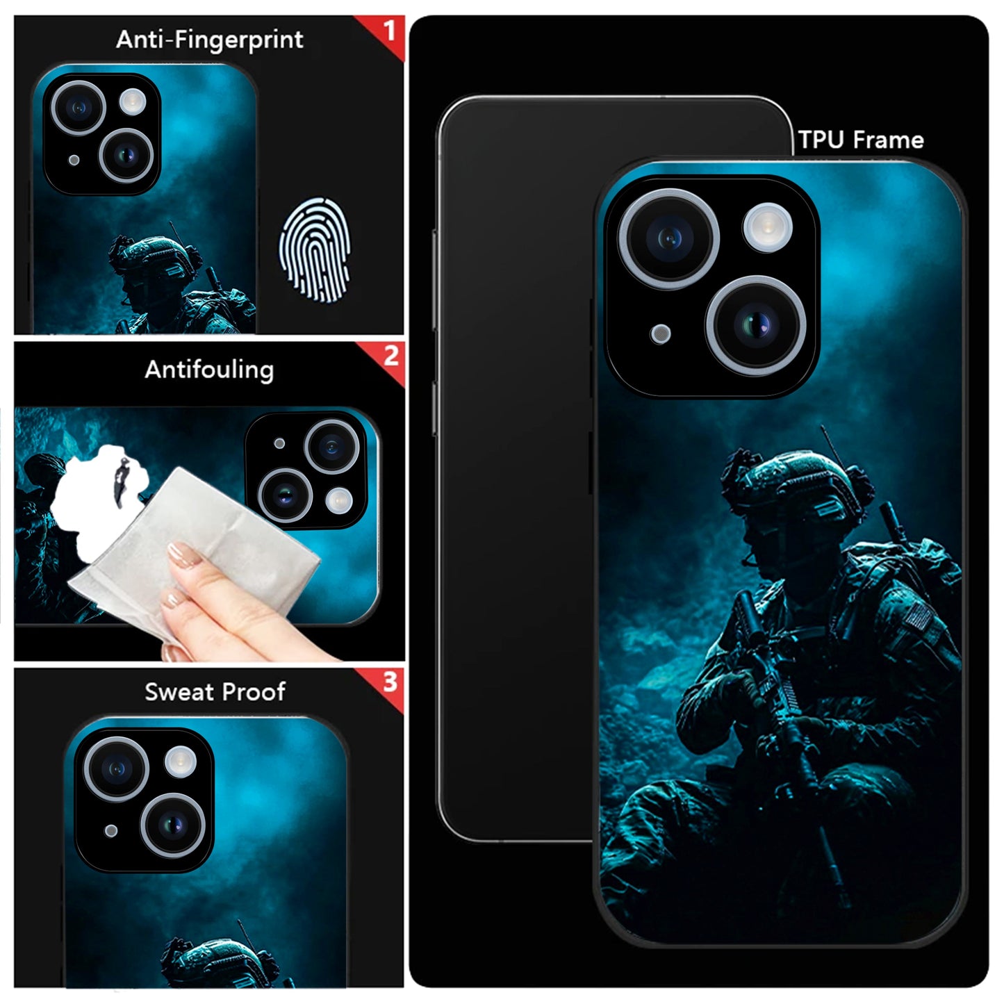iPhone 15 Premium Acrylic Shockproof Glass Back Case (Soldier Case)
