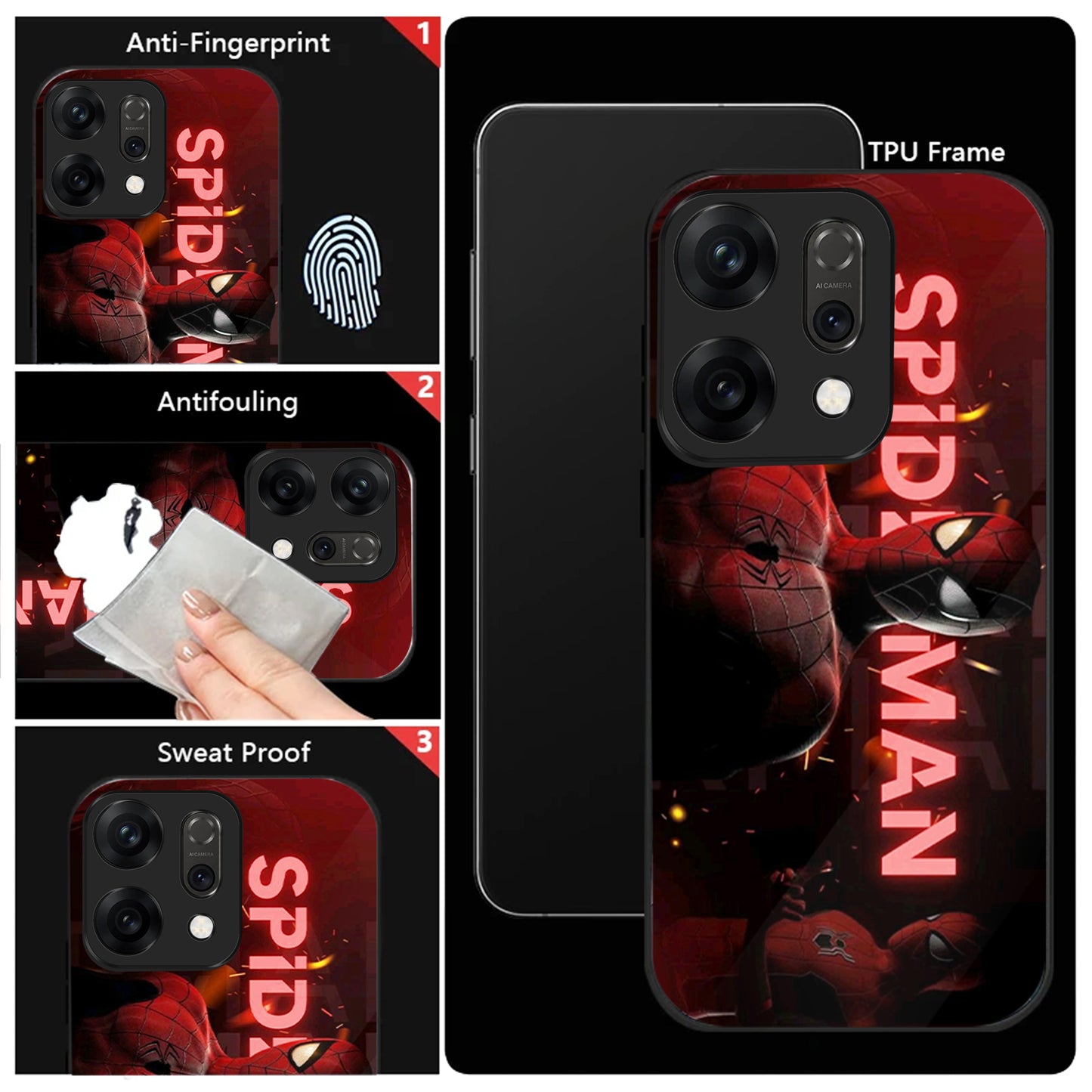 Oppo Reno 14 5G Premium Acrylic Shockproof Glass Back Case (Red-Spiderman)