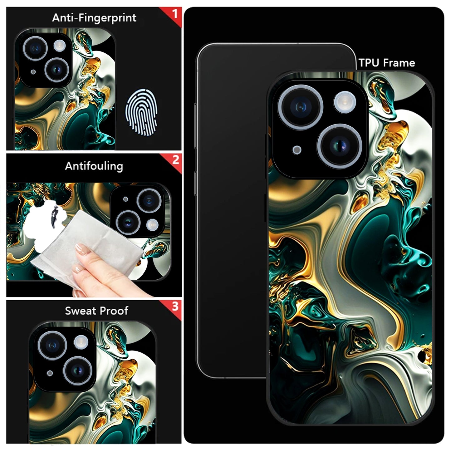 iPhone 14 Premium Acrylic Shockproof Glass Back Case (Ocean Ember)