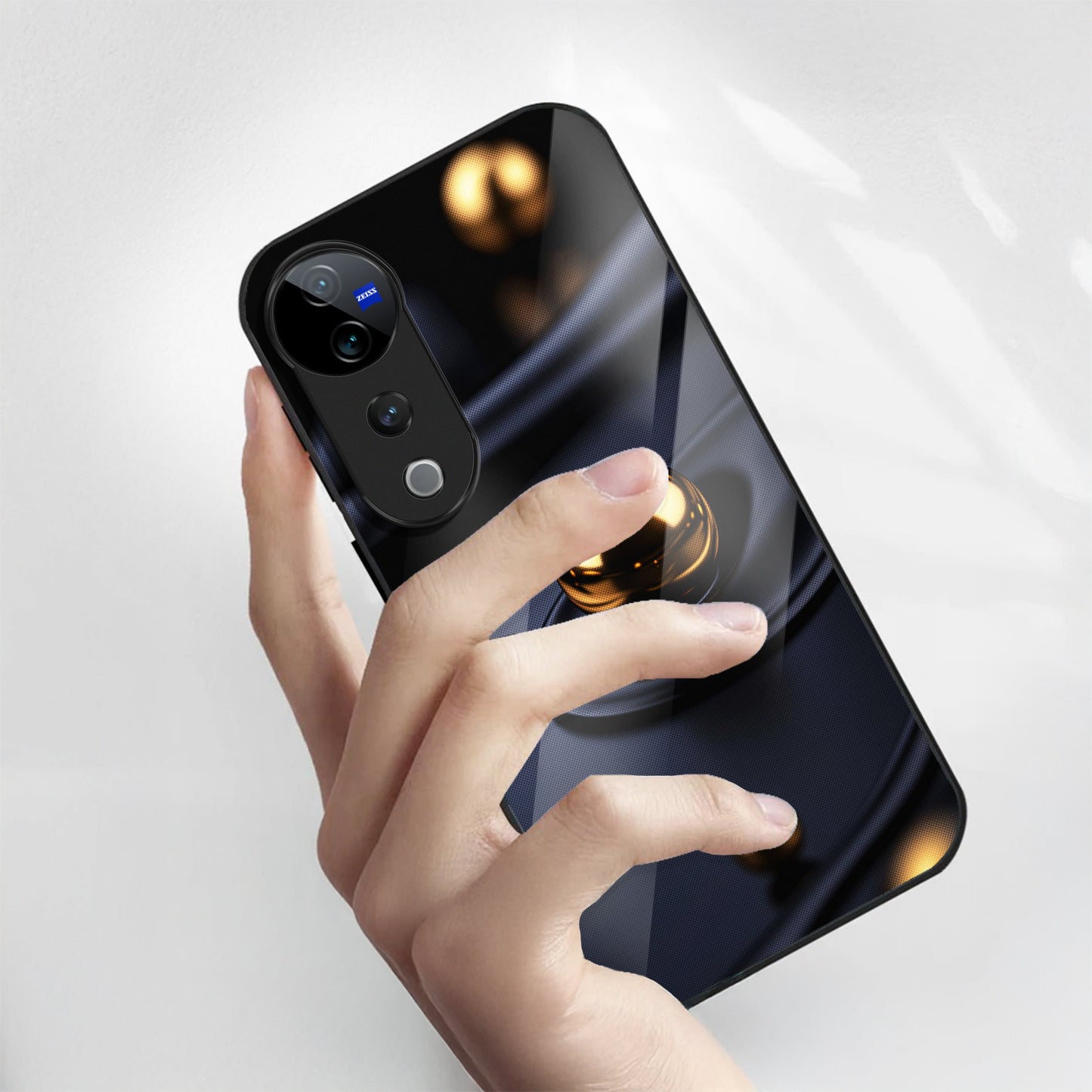 Vivo V40 Pro 5G Premium Acrylic Shockproof Glass Back Case (Golden Ripple)
