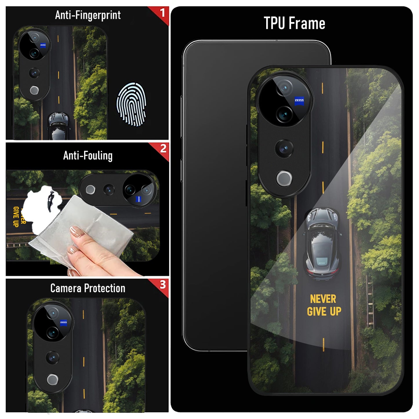 Vivo V40 Pro 5G Premium Acrylic Shockproof Glass Back Case ( Road Never Give up )