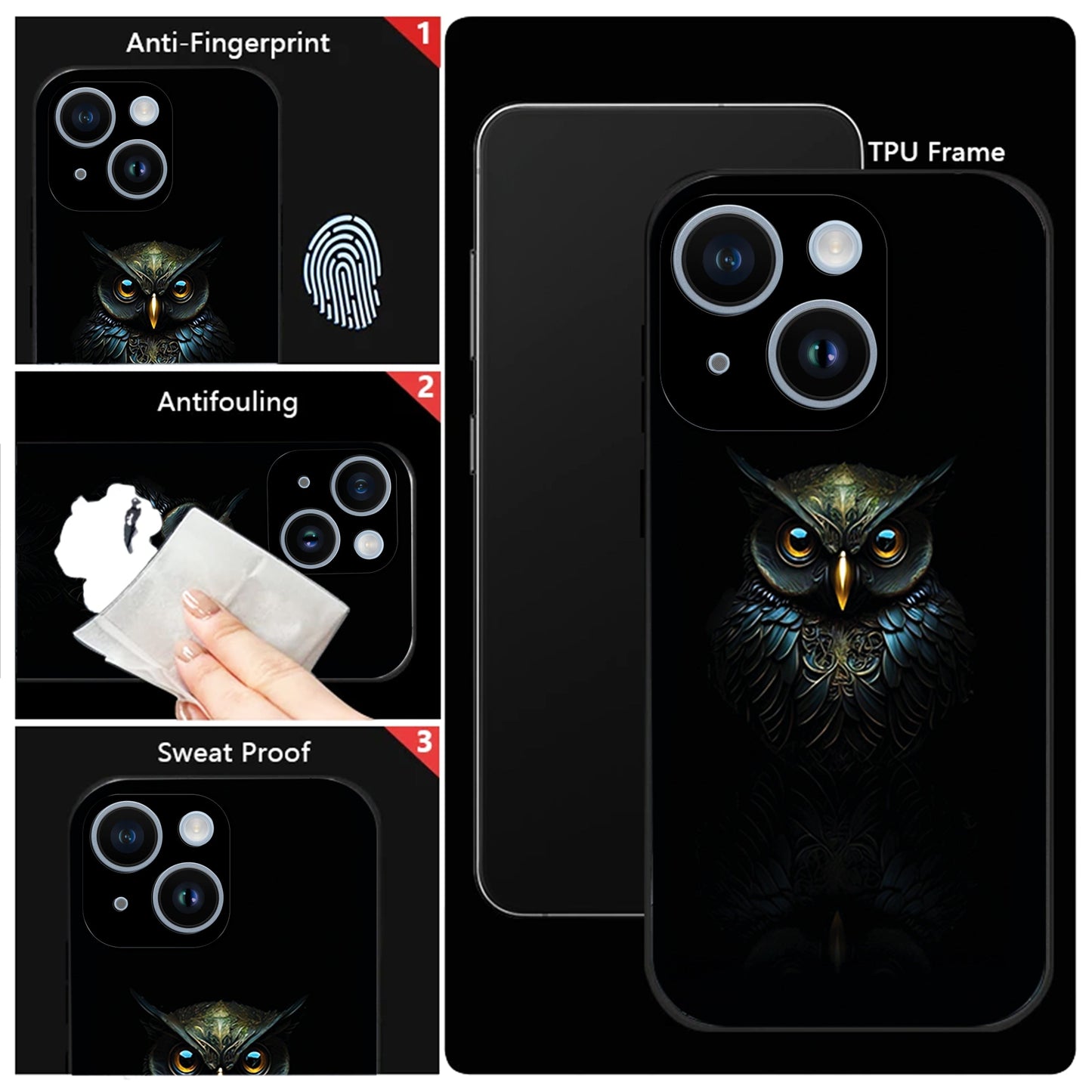 iPhone 14 Premium Acrylic Shockproof Glass Back Case ( Midnight Owl )
