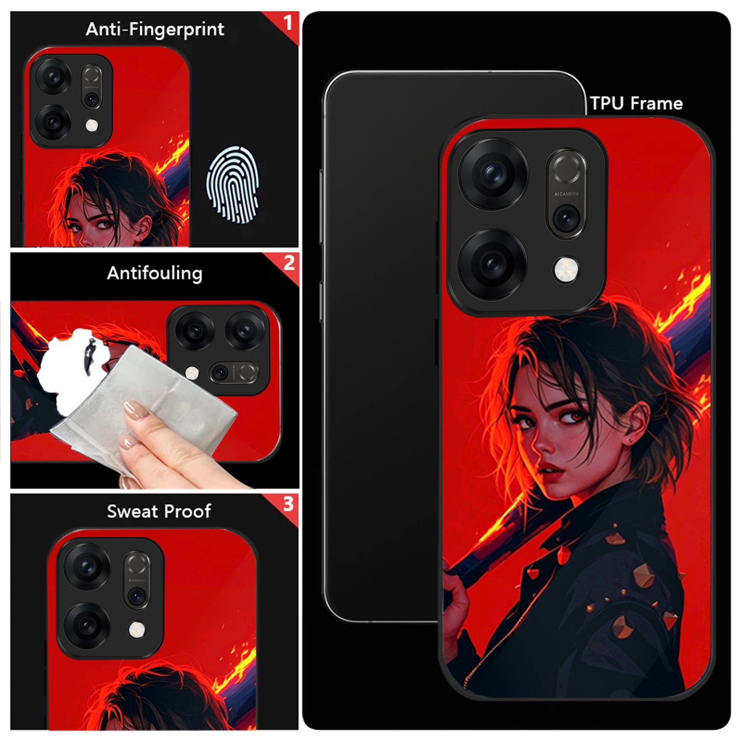 Oppo Reno 14 5G Premium Acrylic Shockproof Glass Back Case (Flame Case)