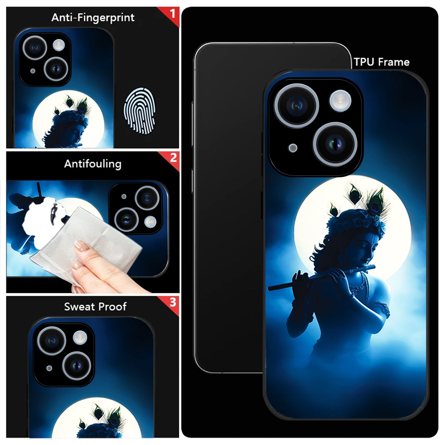 iPhone 14 Premium Acrylic Shockproof Glass Back Case ( Midnight Krishna )