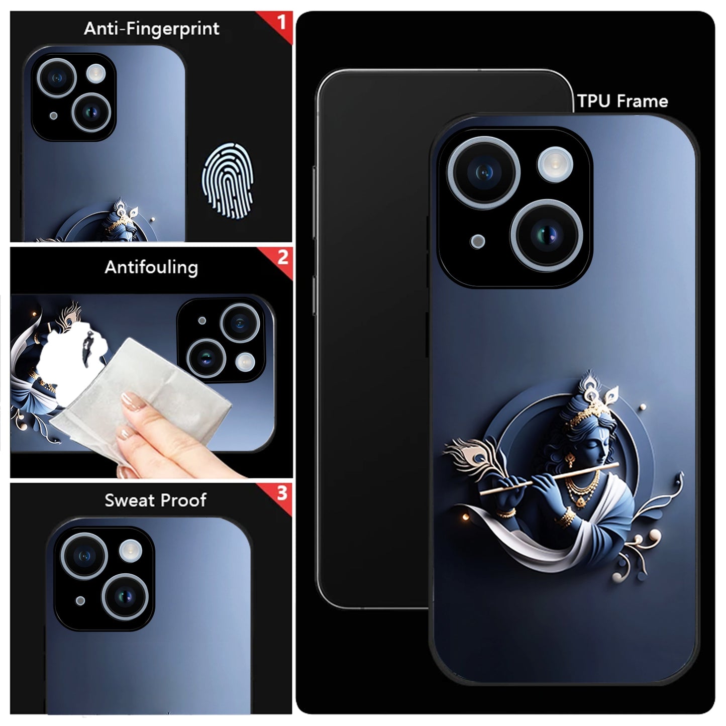 iPhone 14 Premium Acrylic Shockproof Glass Back Case ( Krishna )