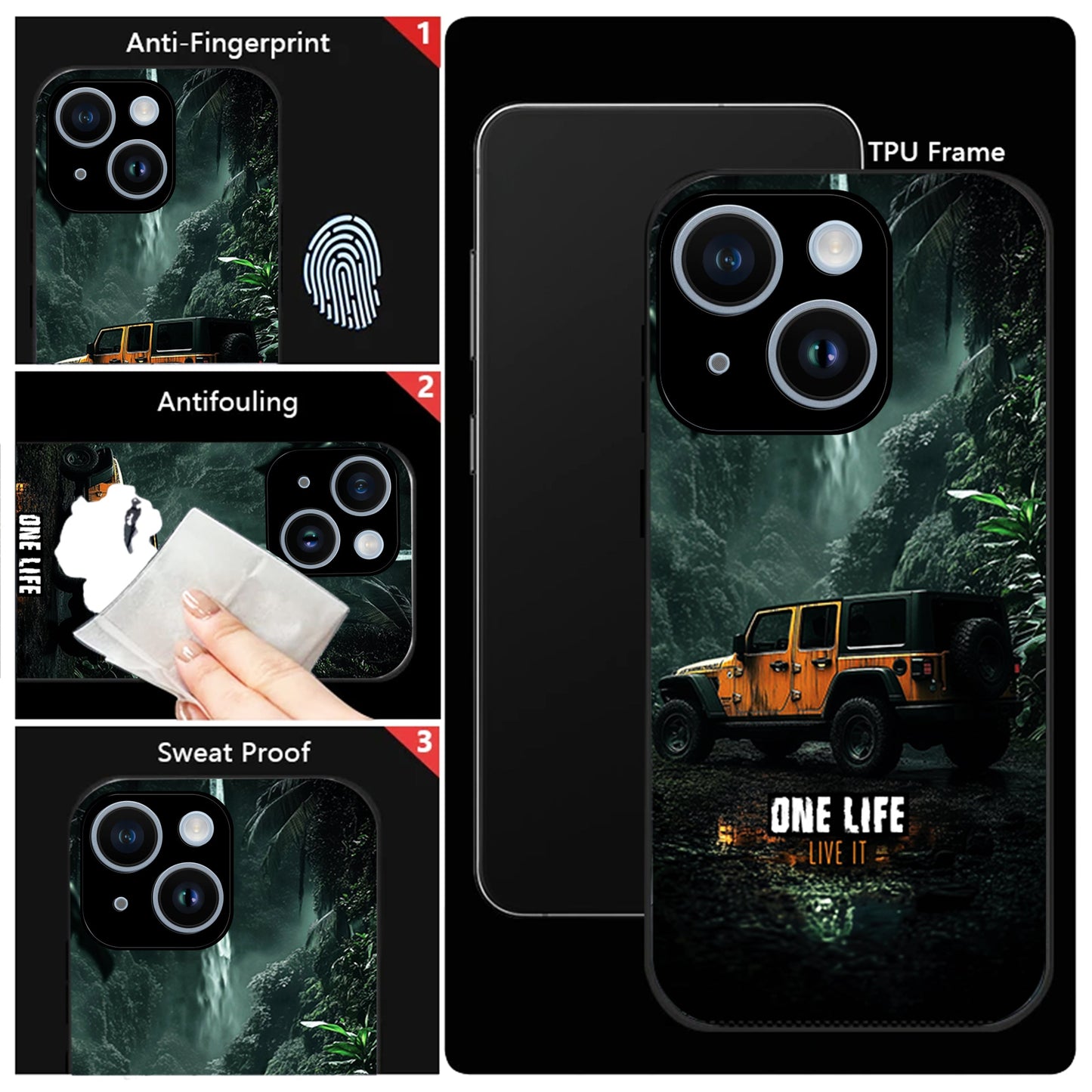 iPhone 14 Premium Acrylic Shockproof Glass Back Case ( Jeep Case )