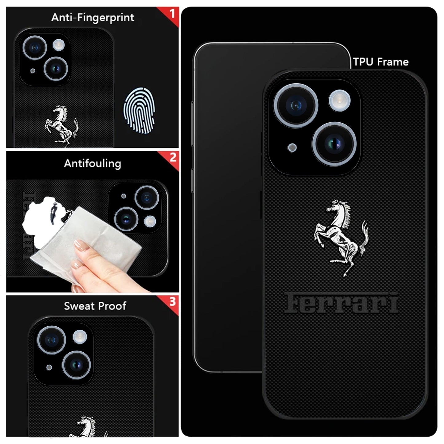 iPhone 14 Premium Acrylic Shockproof Glass Back Case ( Ferrari Carbon Fiber )